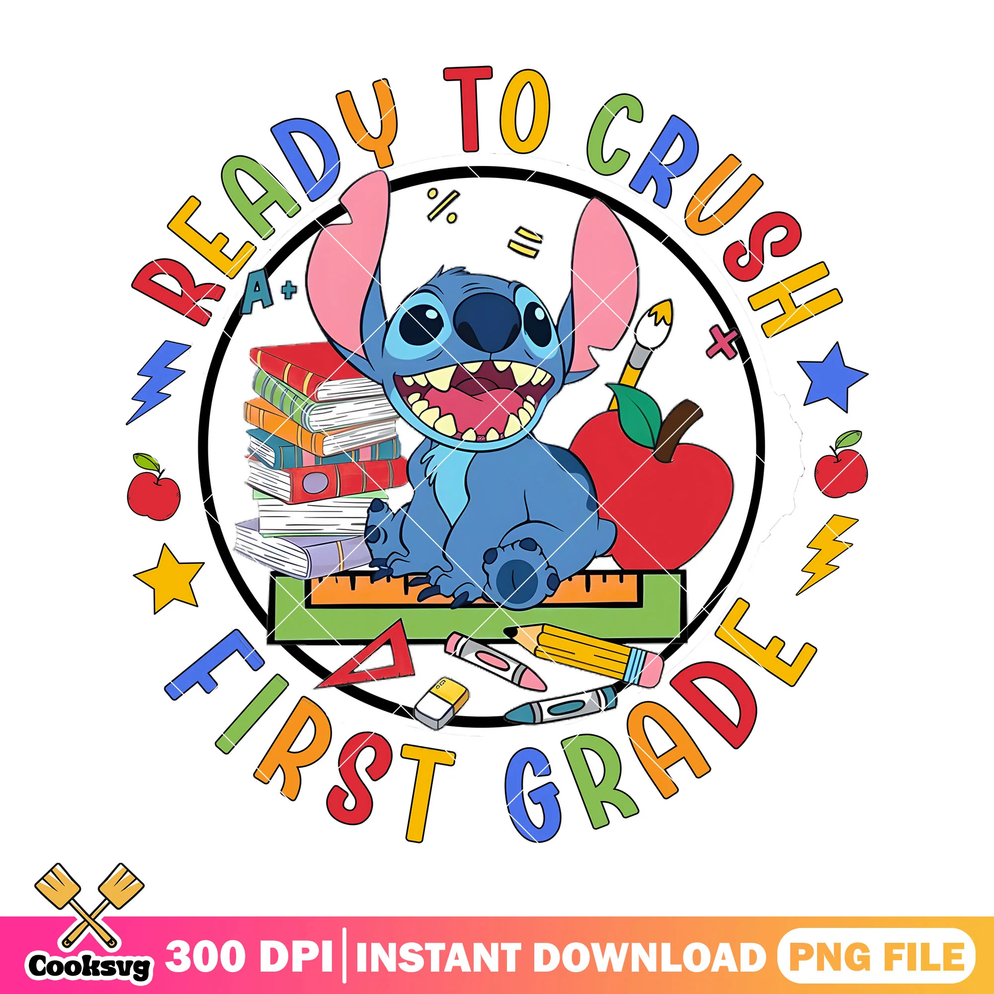 First grade ready with stitch png, go back to school png, disney art png