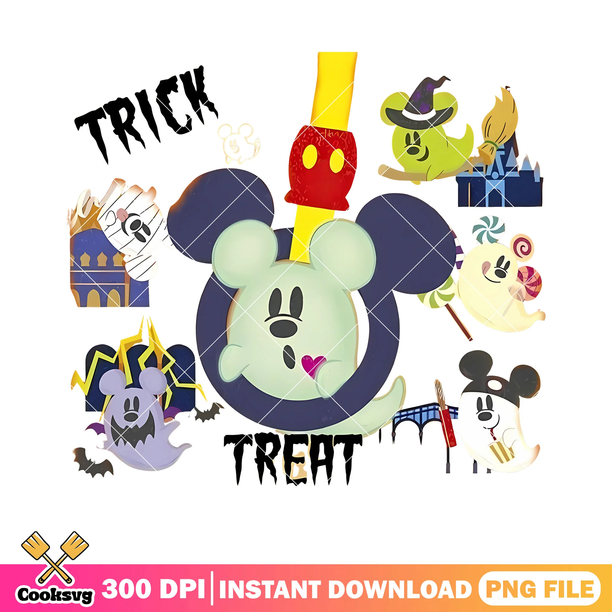 FIve mickey ghost png, trick or treat png, disney character png