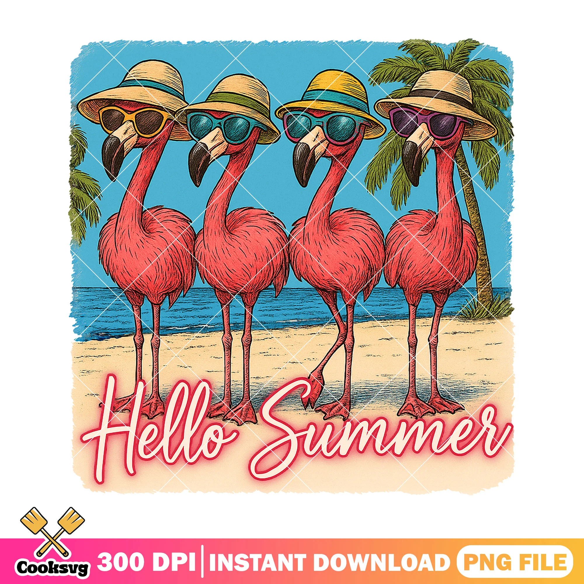 Flamingo hello summer png, hello summer png, summer season png