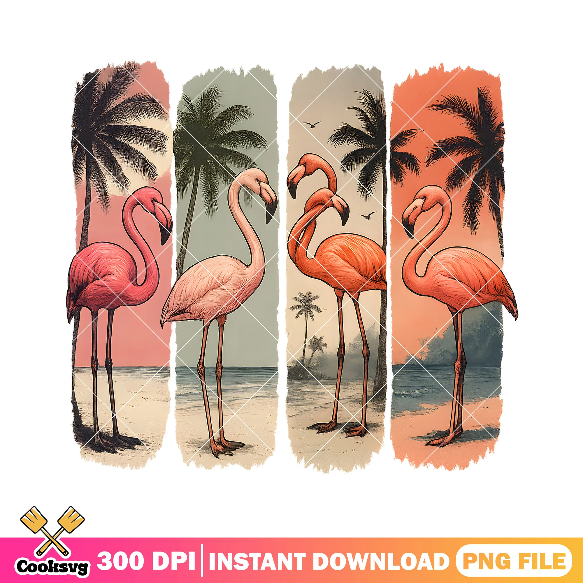 Flamingo in the summer png, flamingo summer png, retro summer png