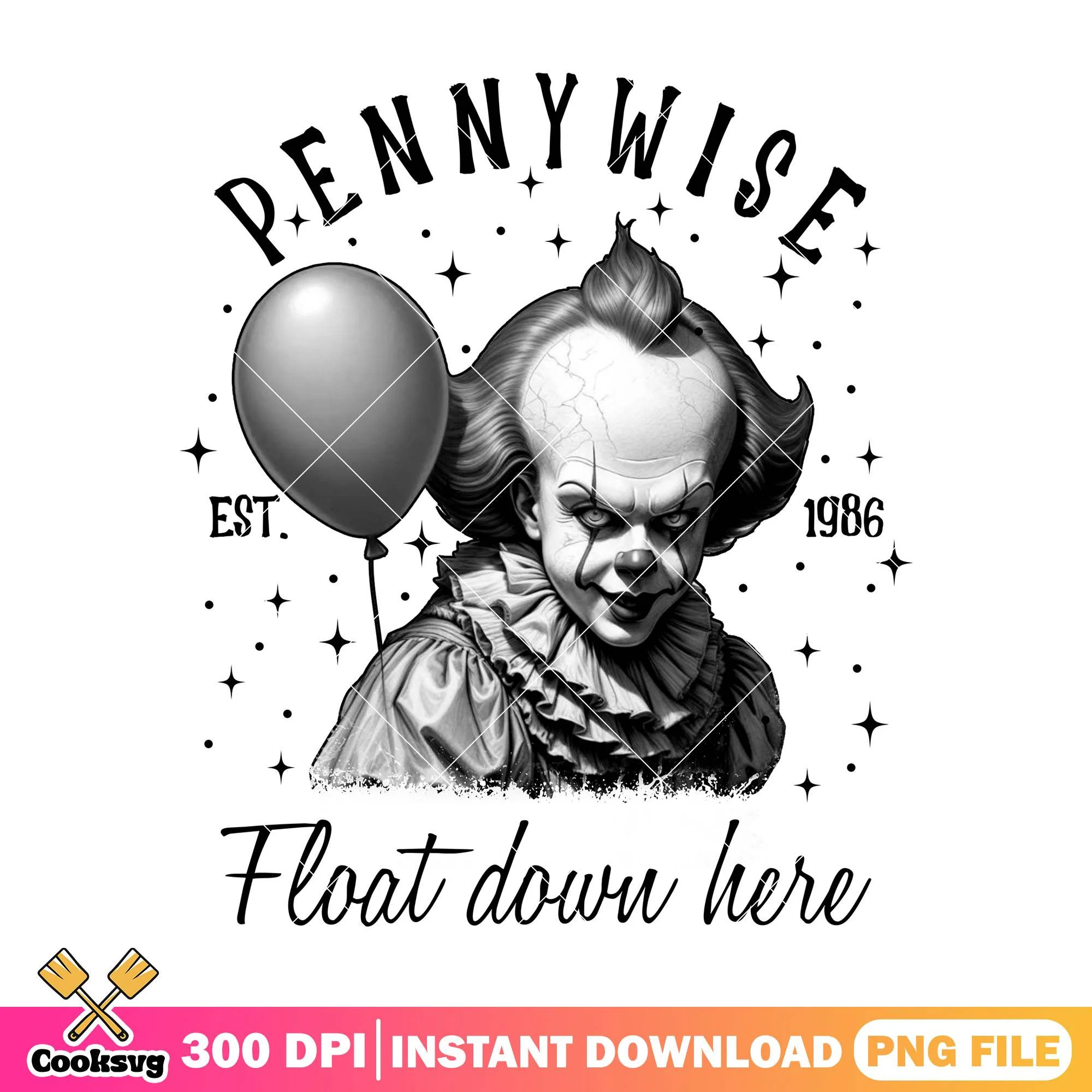 Float down here 1986 png, pennywise clown png, halloween pennywise png