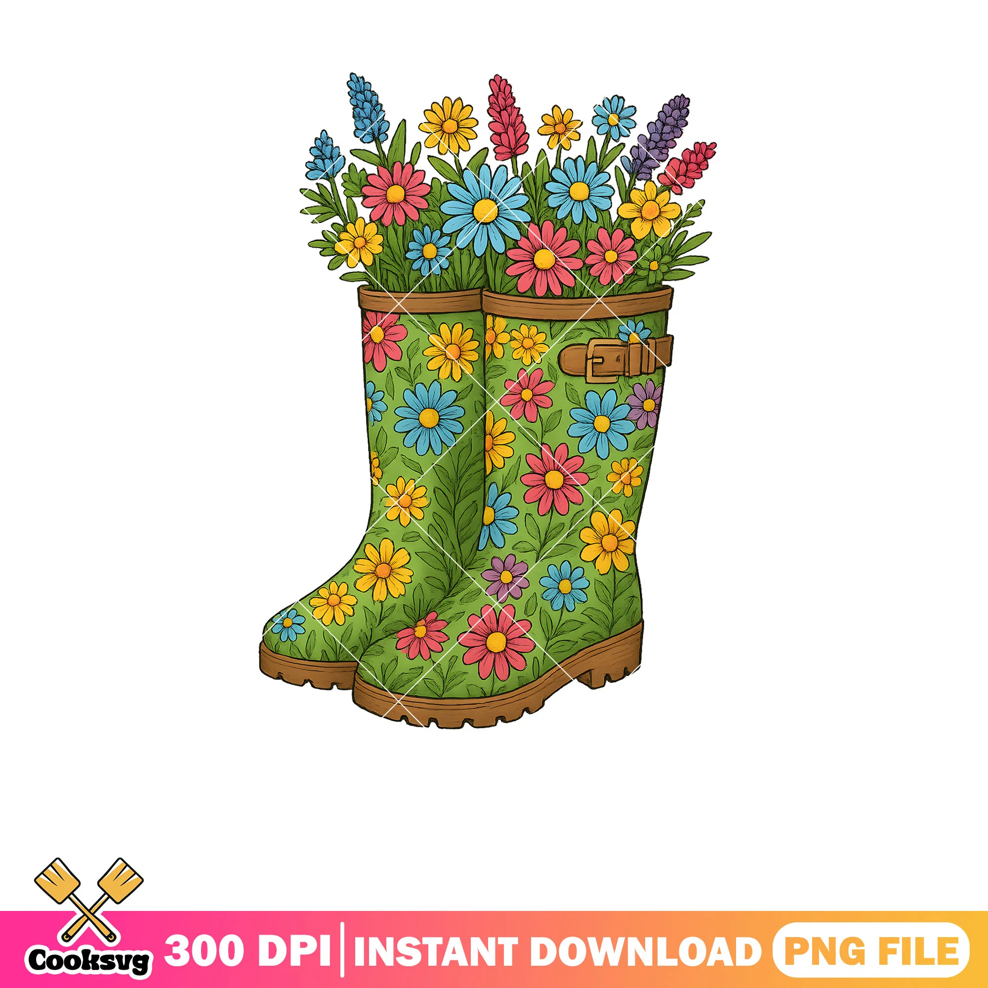 Floral and boost green png, cowboy boots png, flower cowgirl boots png