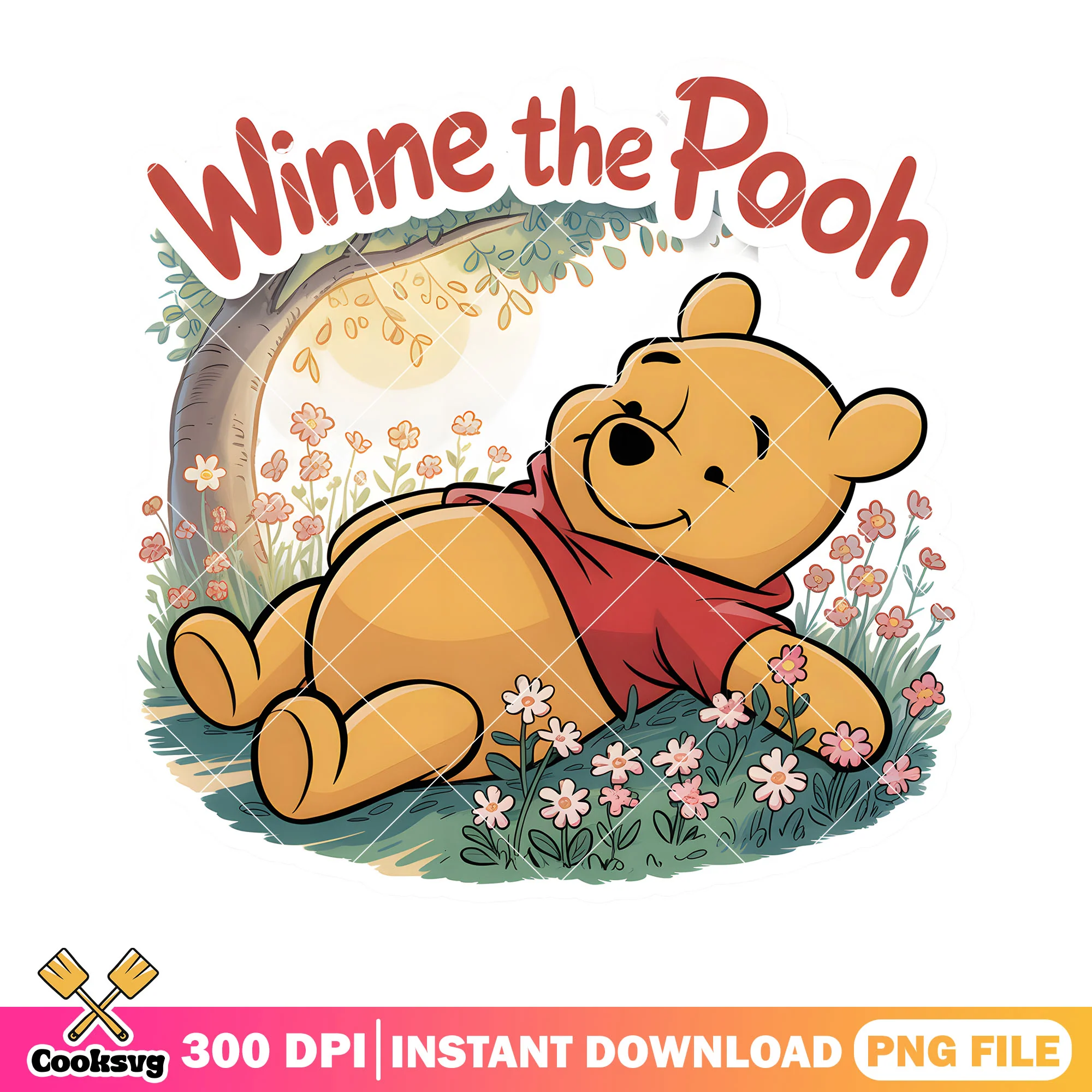 Flower and pooh poster png, winnie the pooh png, pooh poster png