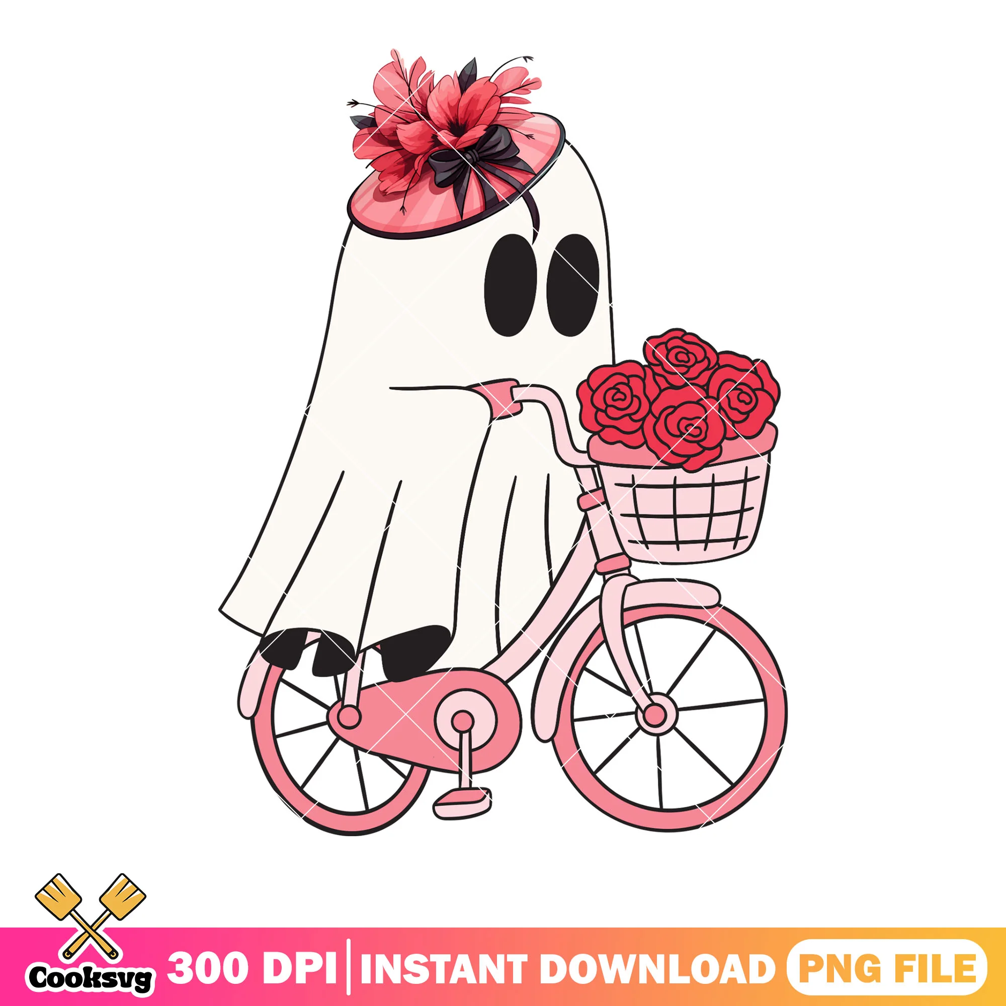 Flower hat pink bike png, Ghost costume png, halloween scary png