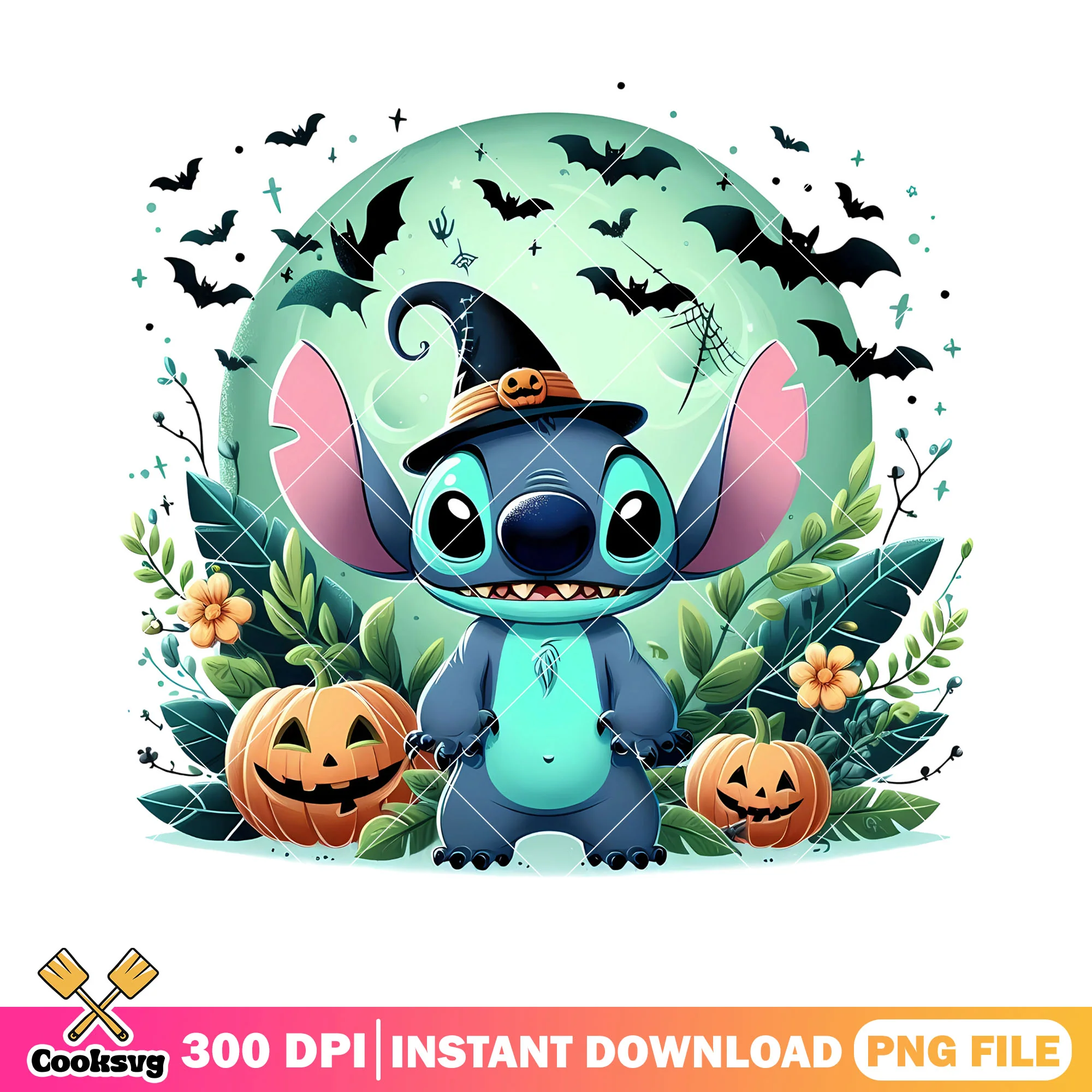 Flower Witches hat png, wicker pumpkin png, blue moon png