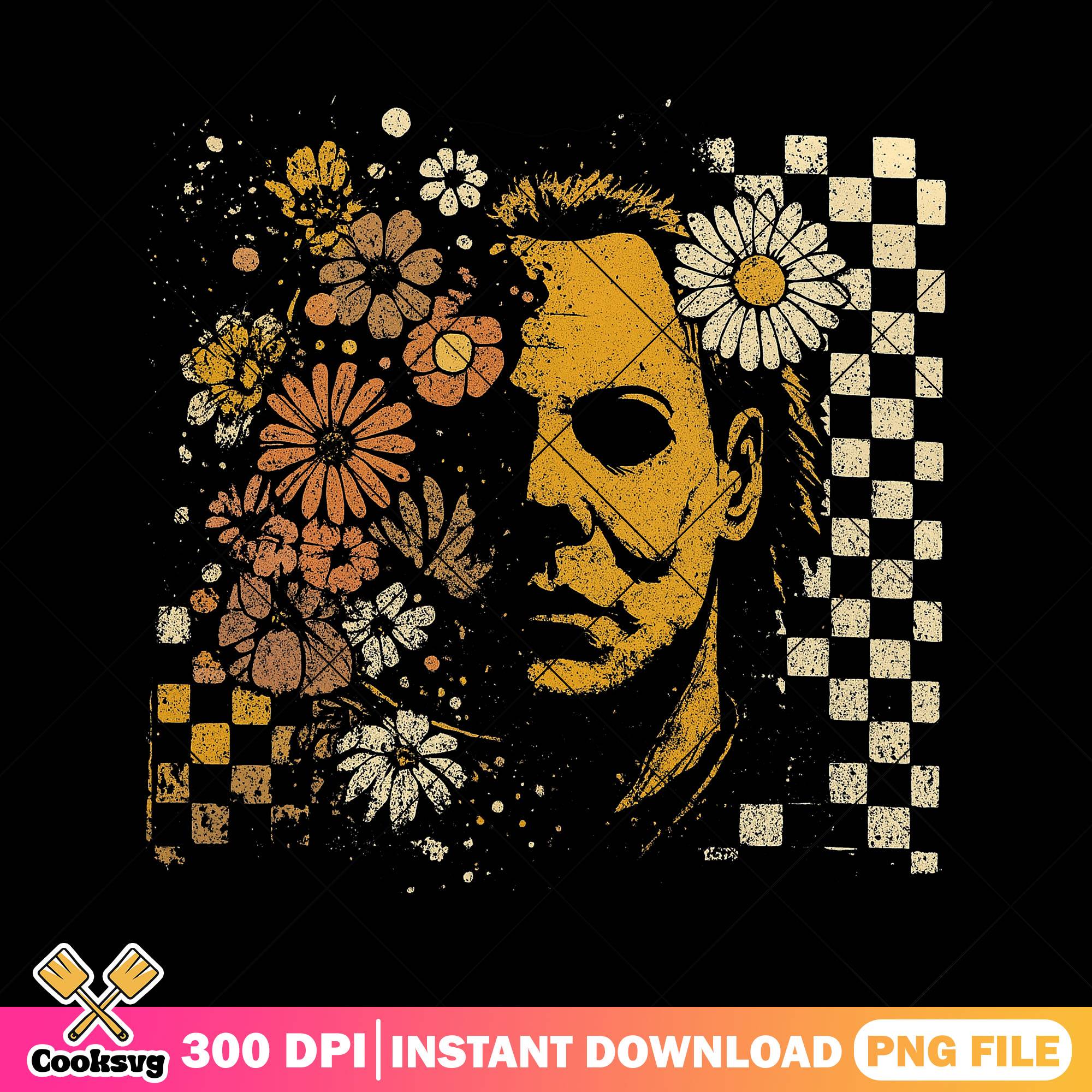 Flowers and michael myers png, halloween horror png, horror picture png