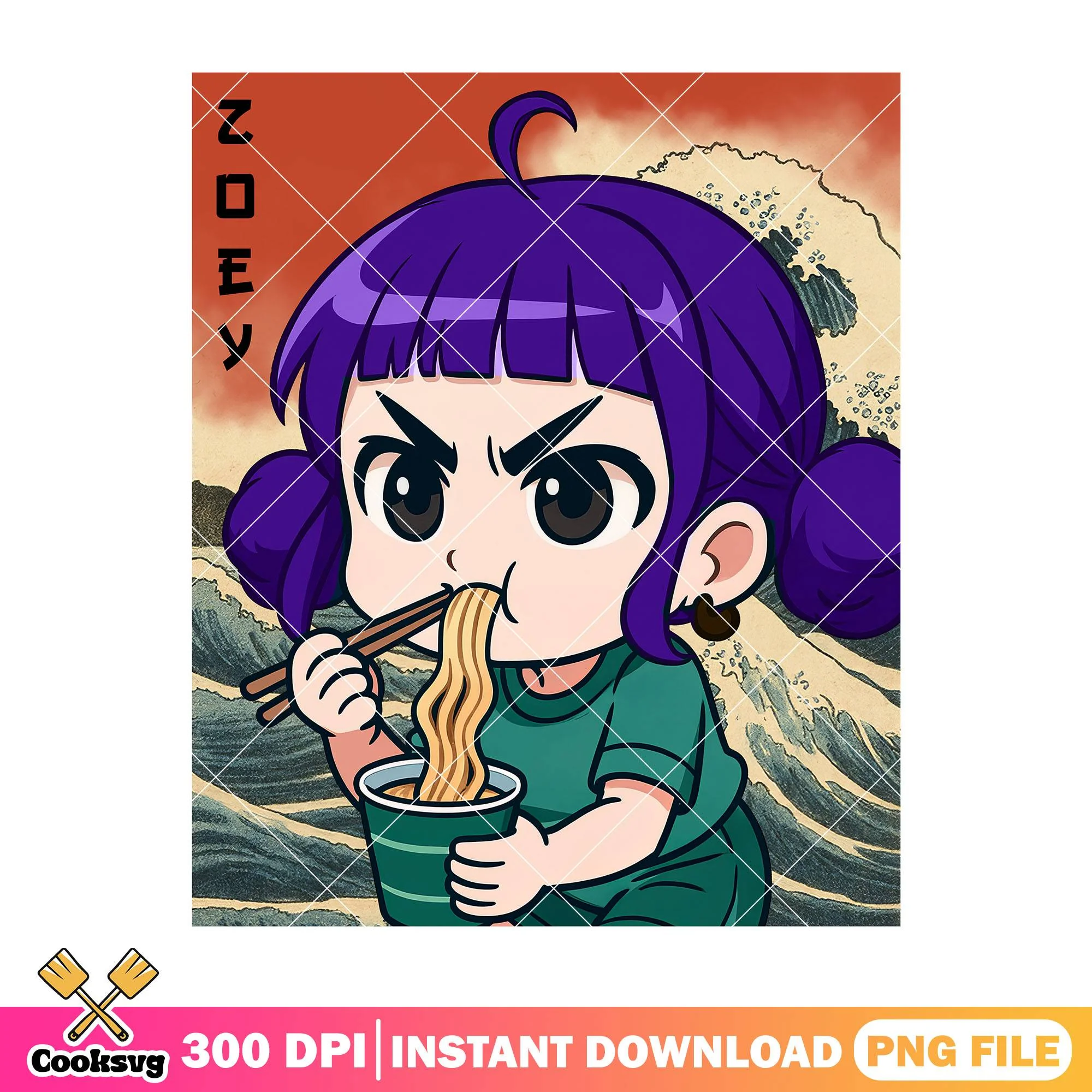 Folk painting zoey ramyeon png, huntrix ramyeon png, zoey huntrix png