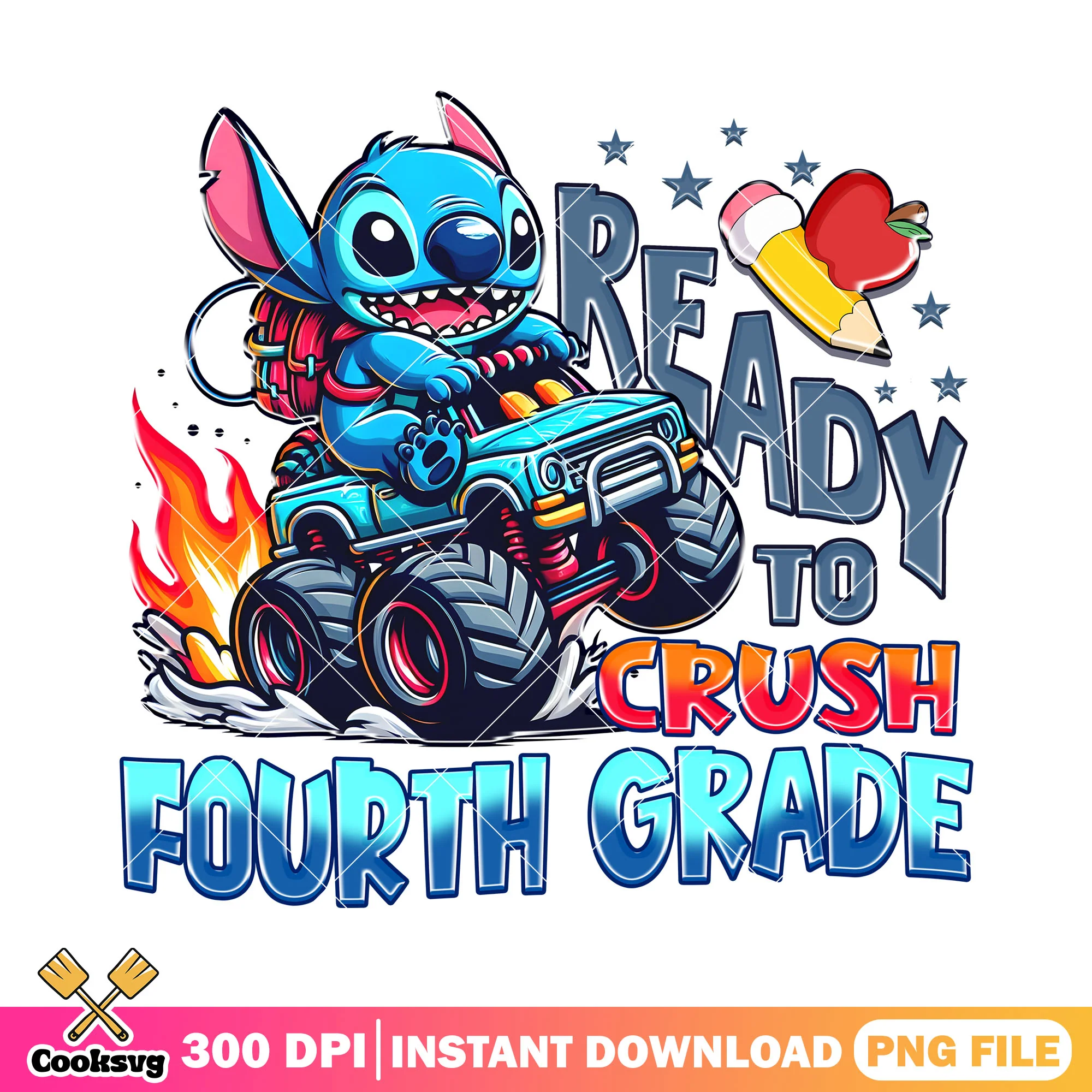 Fourth grade ready to crush png, stitch blue png, back to school image png