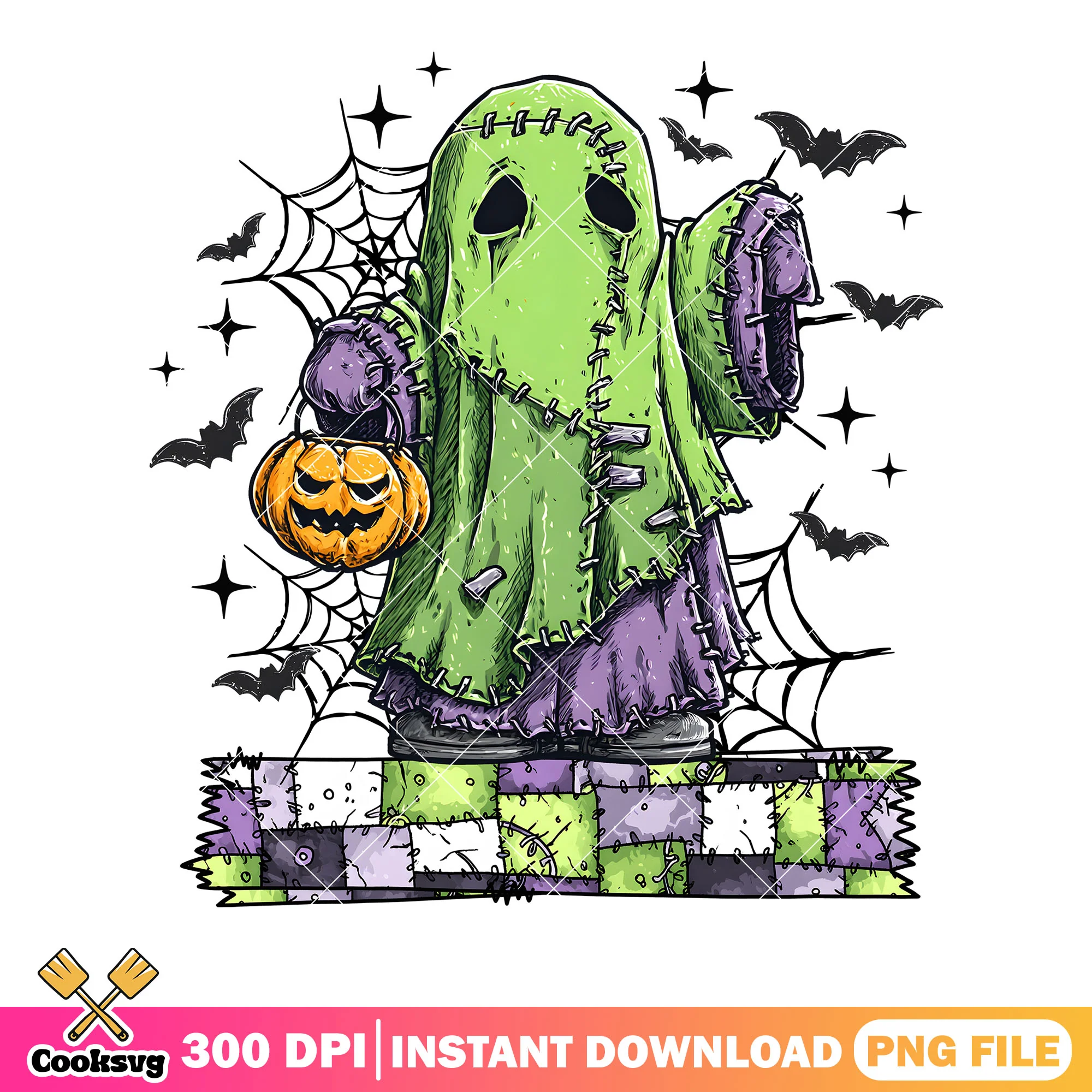 Frankenstein Ghost png, spooky green png, Halloween Pumpkin png