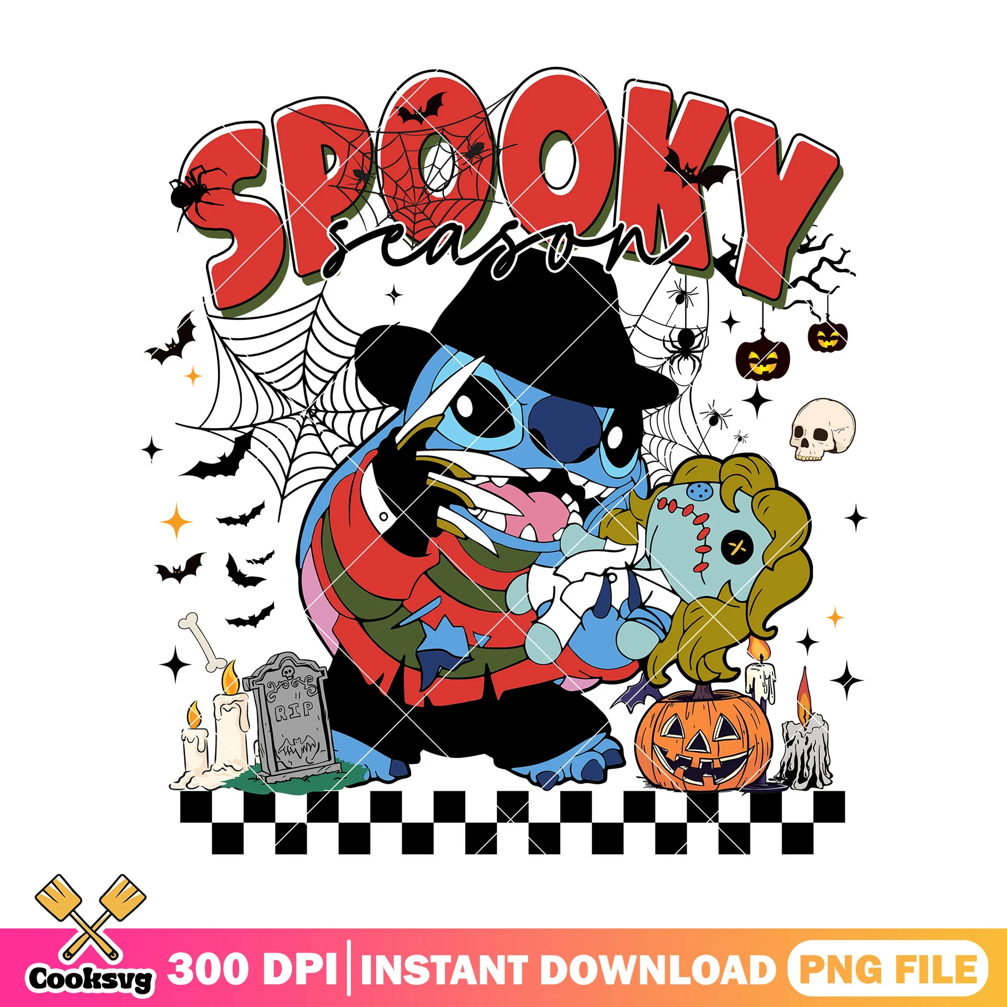 Freddy krueger stitch png, spooky halloween png, stitch horror png