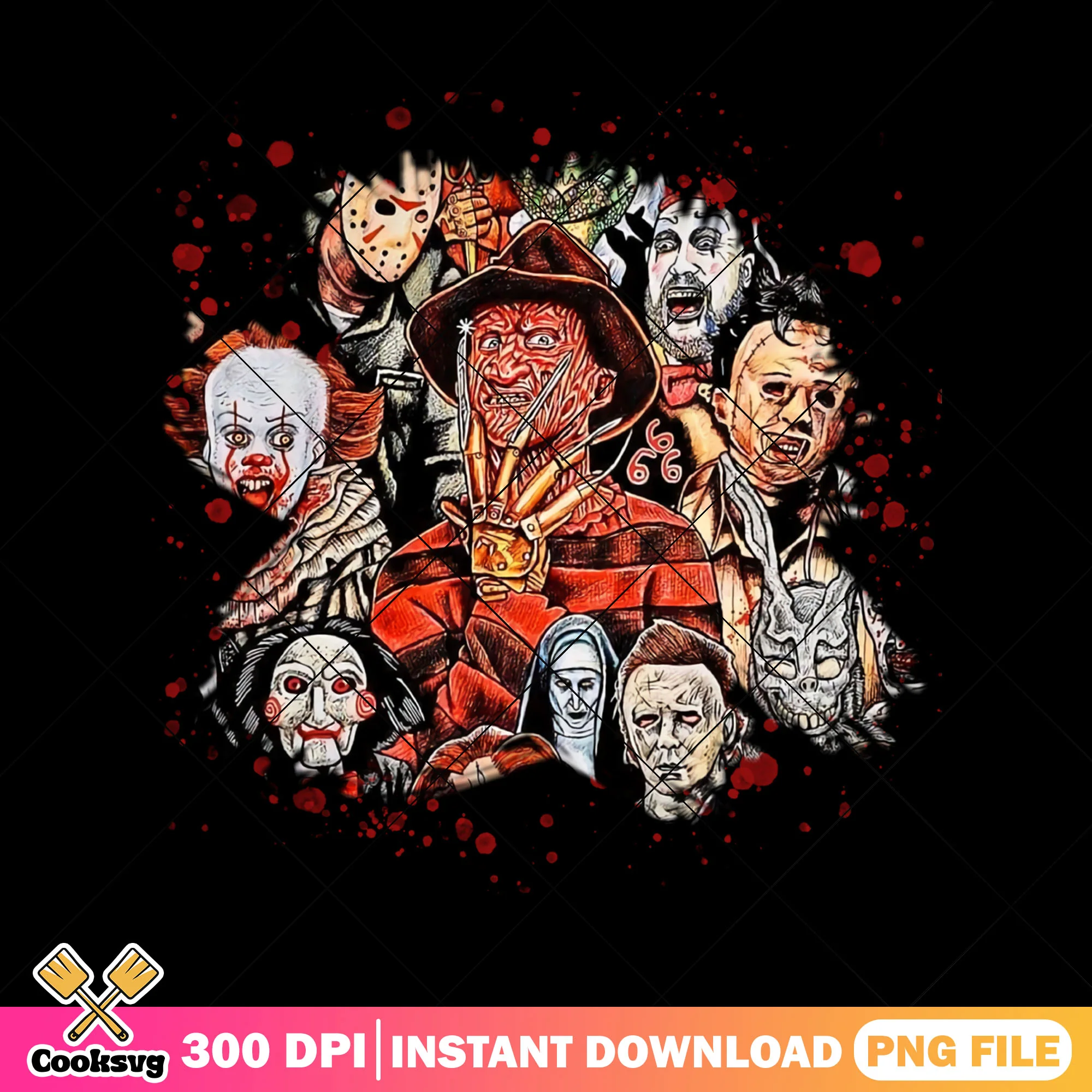 Freddy kurger and scary killers design png, hubie halloween cast png