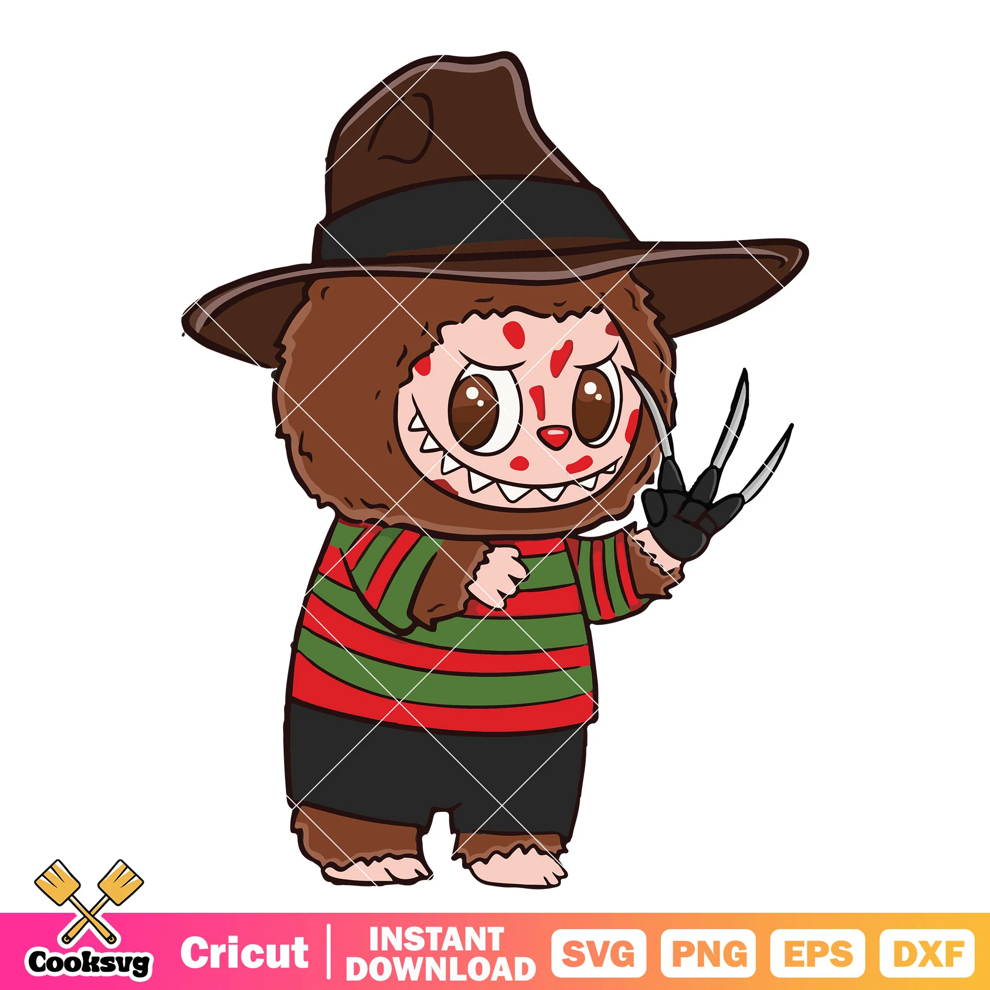 Freddy labubu with knife svg, labubu halloween svg, Freddy Krueger svg