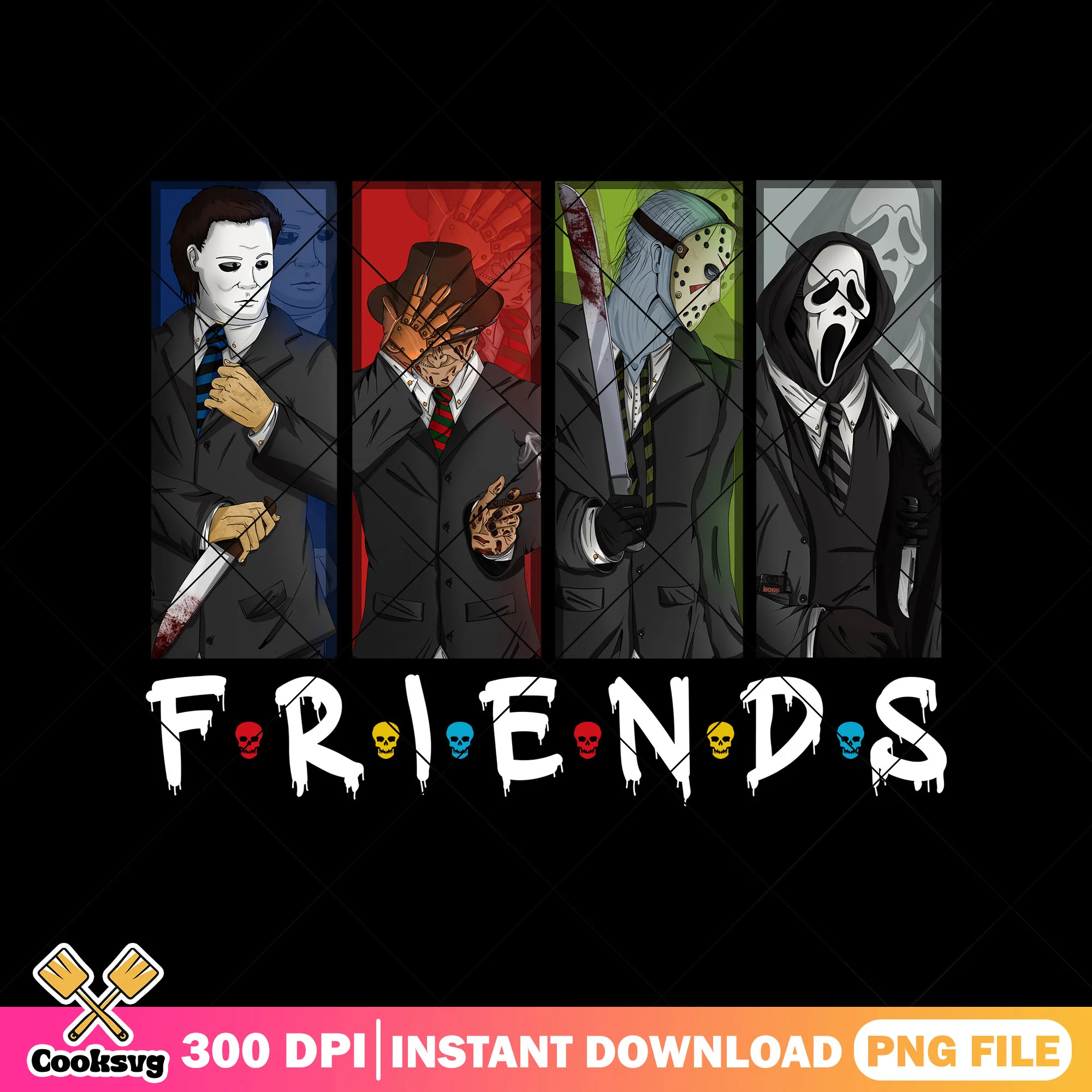 Friends horror characters design png, halloween movies png