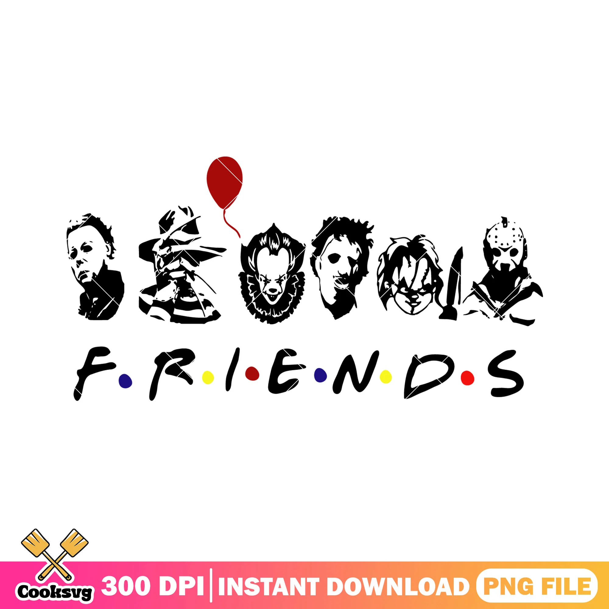 Friends scary movie characters face design png, classic horror movies png
