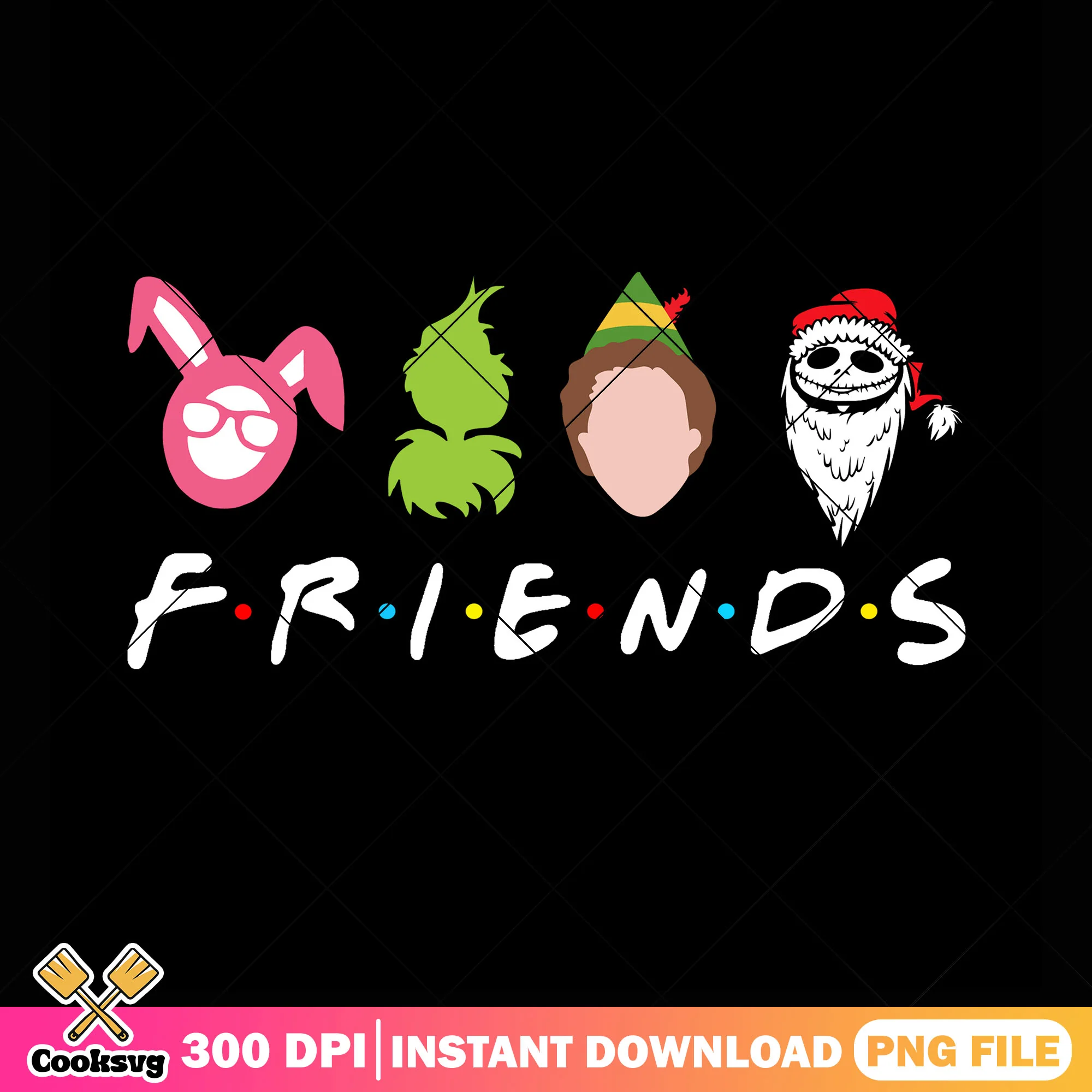 Friends xmas poster png, jack skelington png, buddy the elf png