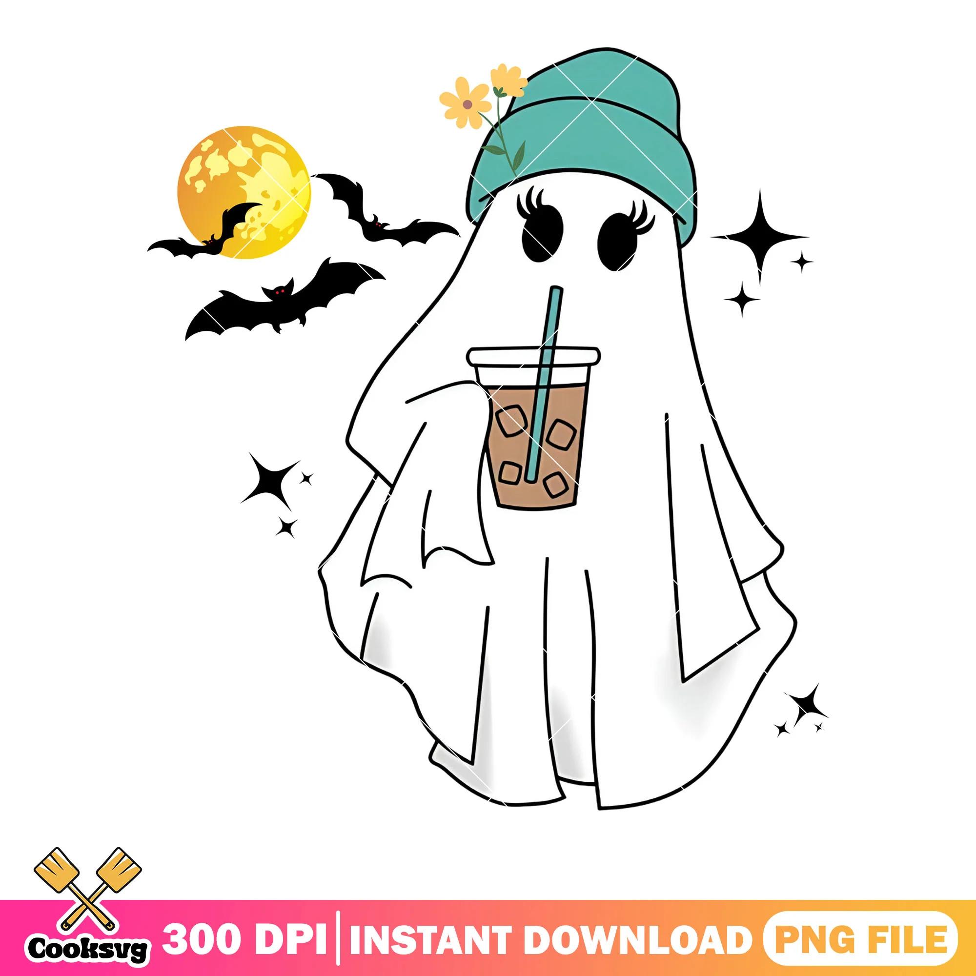 Full moon night blanket png, green beanie png, halloween scary png