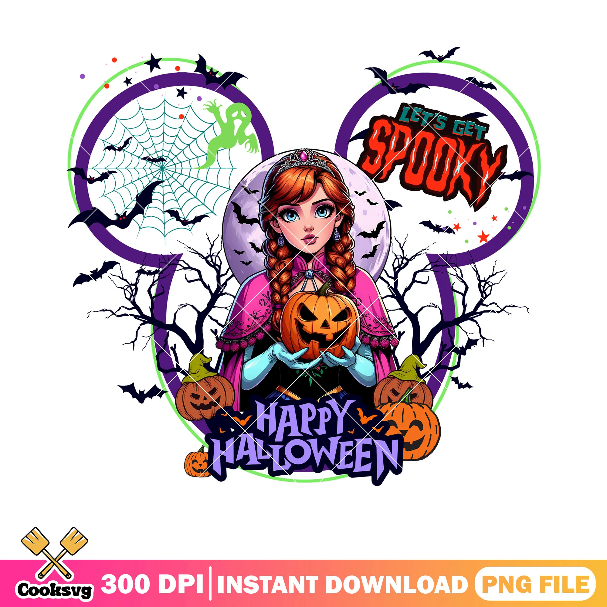Full moon night pumpkin png, scary halloween png, spider web png