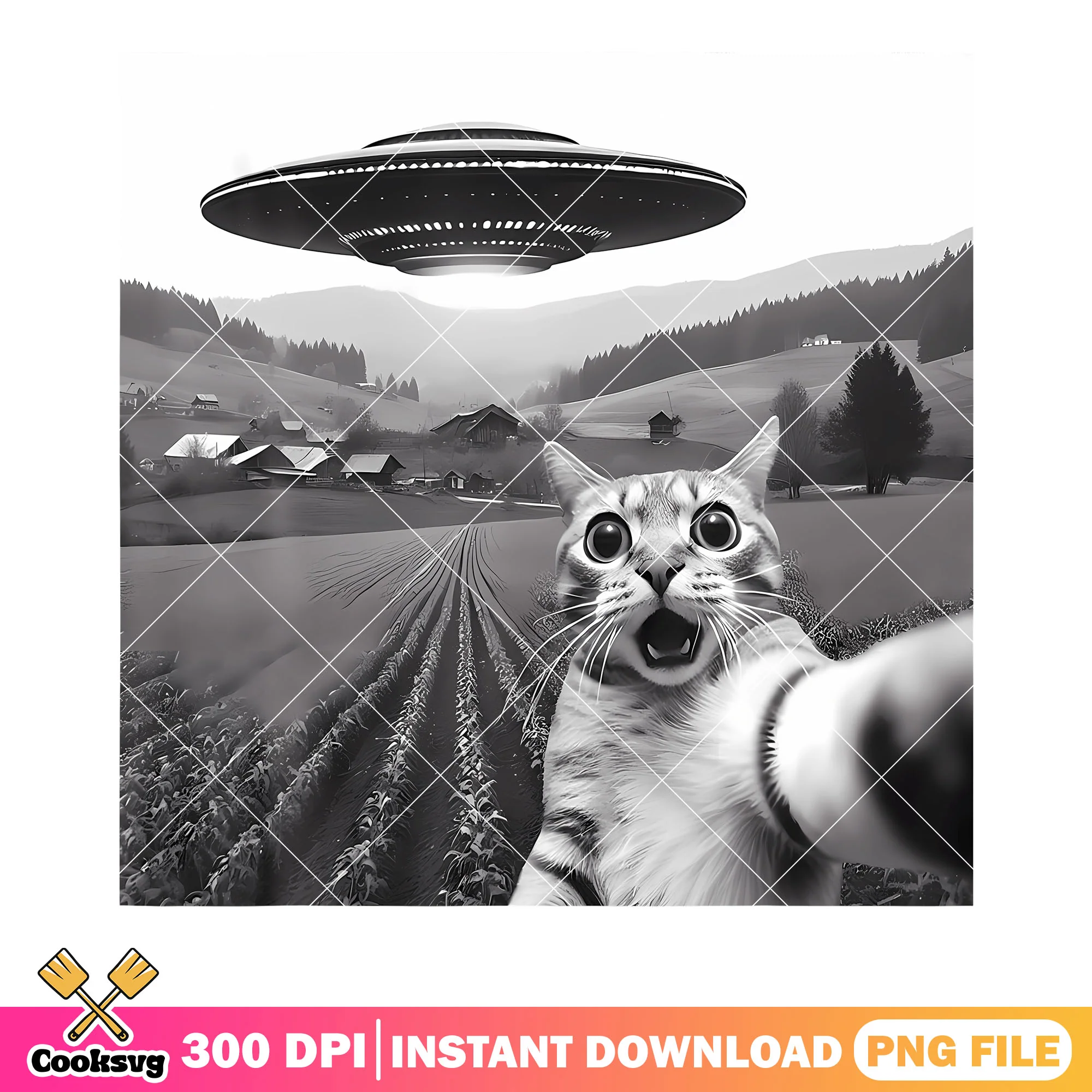 Funny cat gifts with ufo png, suprised cat png, funny art png