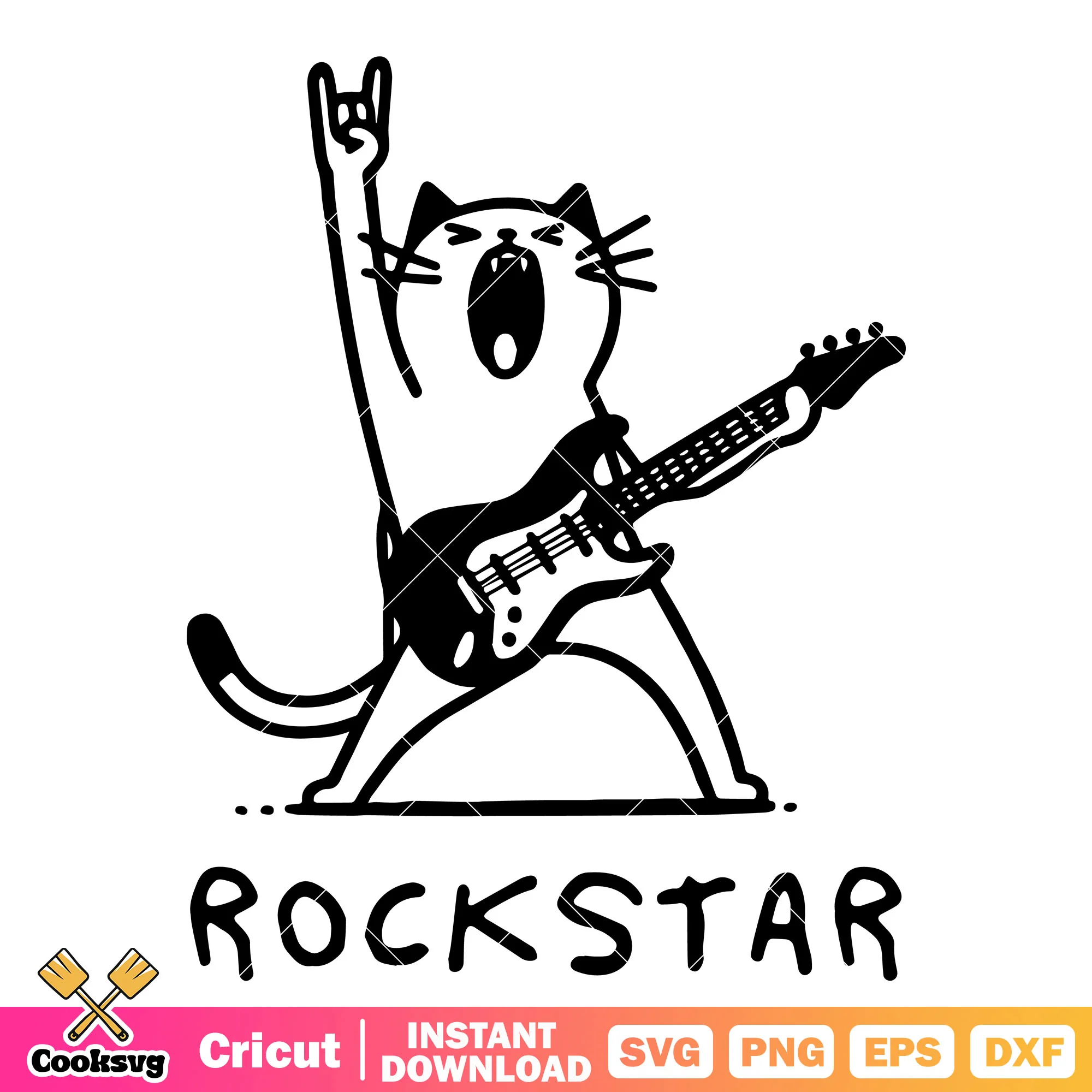 Funny cat rock star svg file, rock star cat svg, funny cat svg