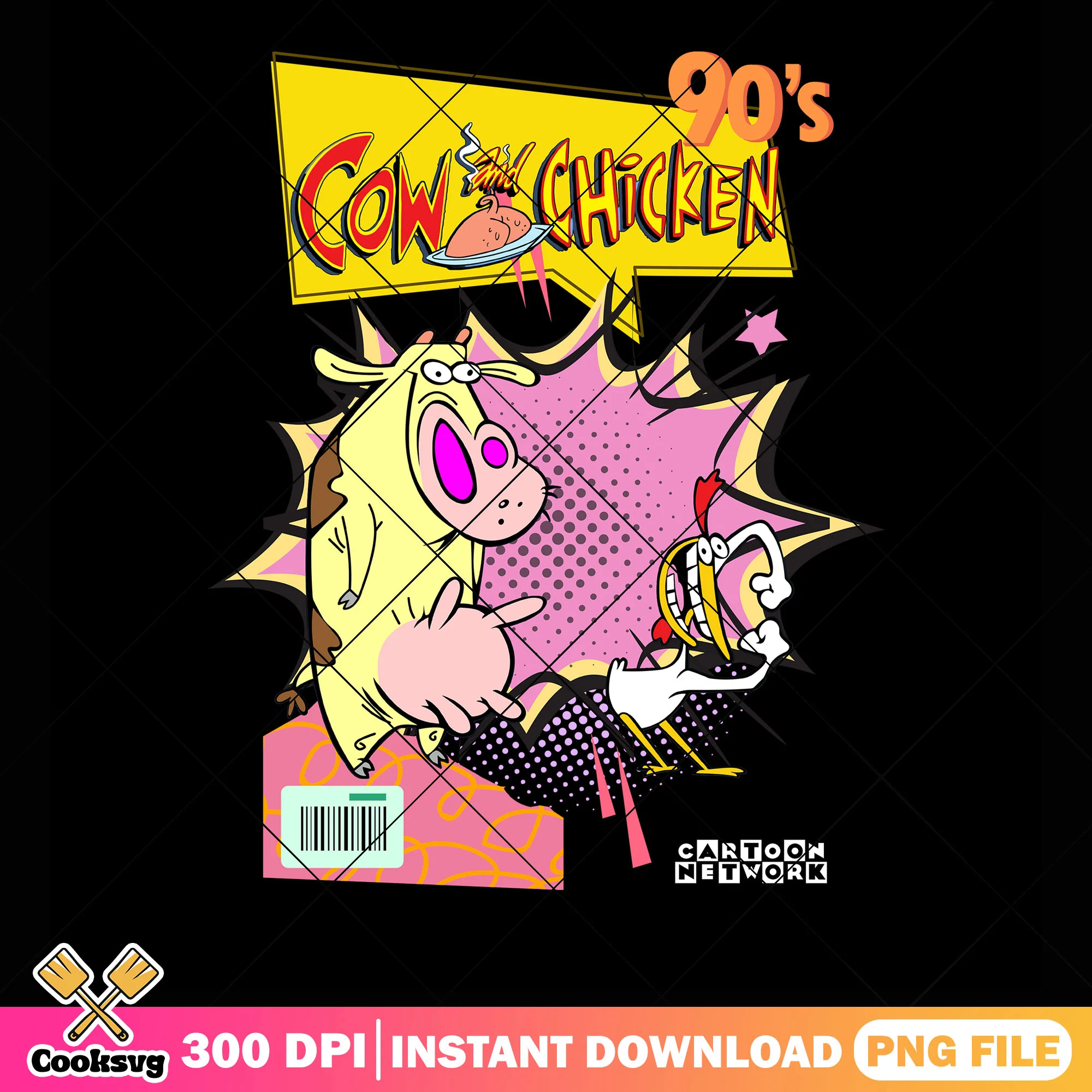 Funny Cow and crazy chicken png, cartoon network png, vintage kids show png