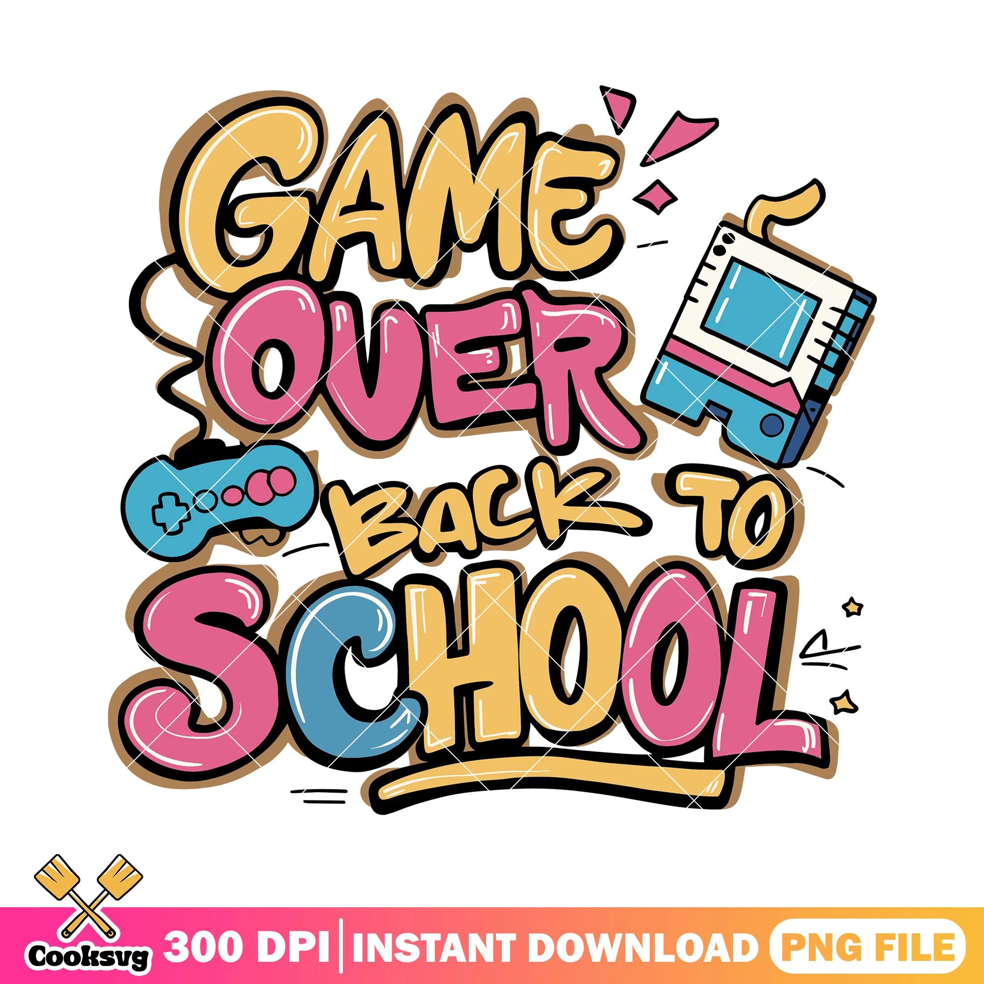 Game over design png, happy back to school png, school back png
