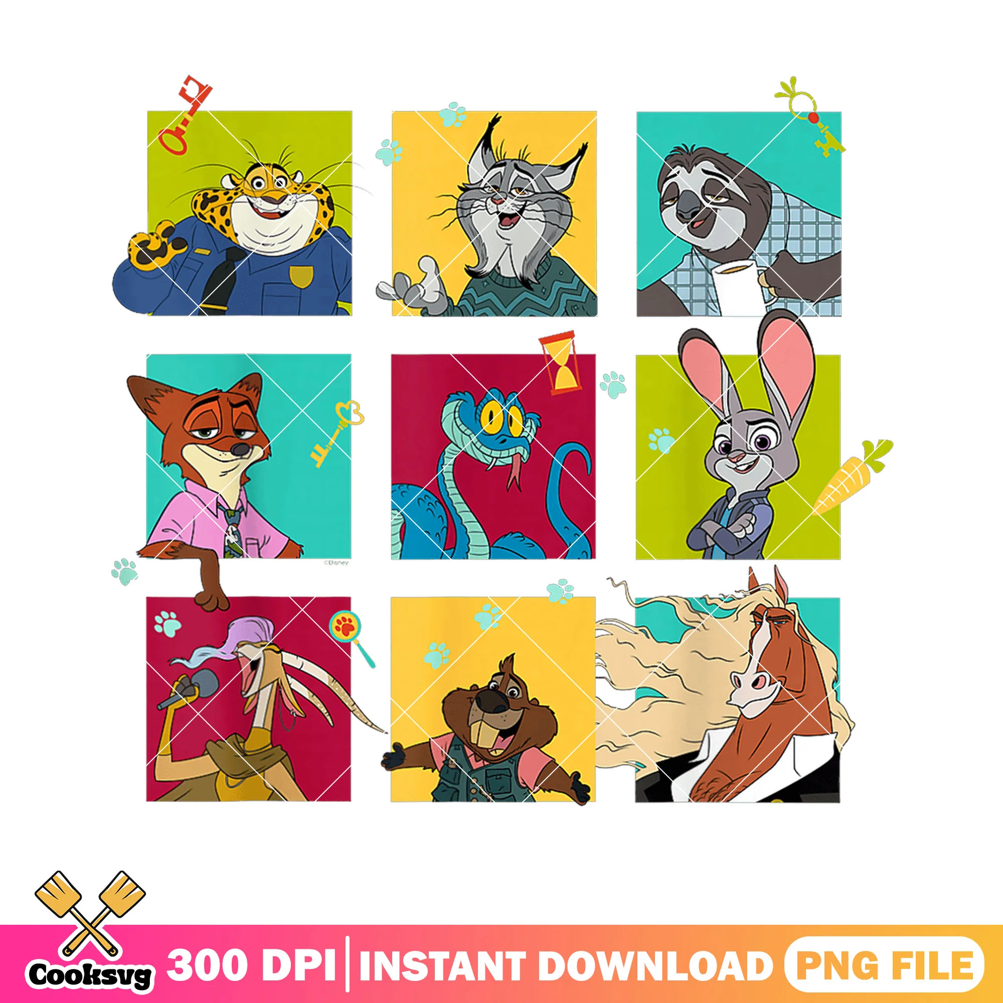 Gary de snake comic line up png, zootopia poster png, disney movies png