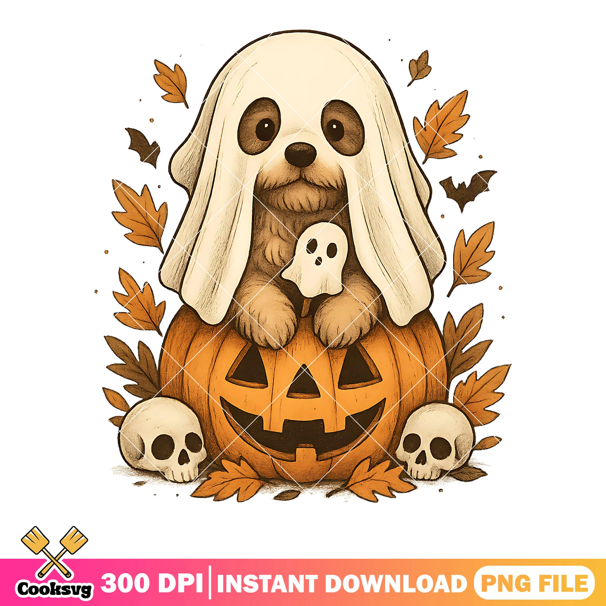 Ghost baby dog png, jack o lantern png, scary halloween night png