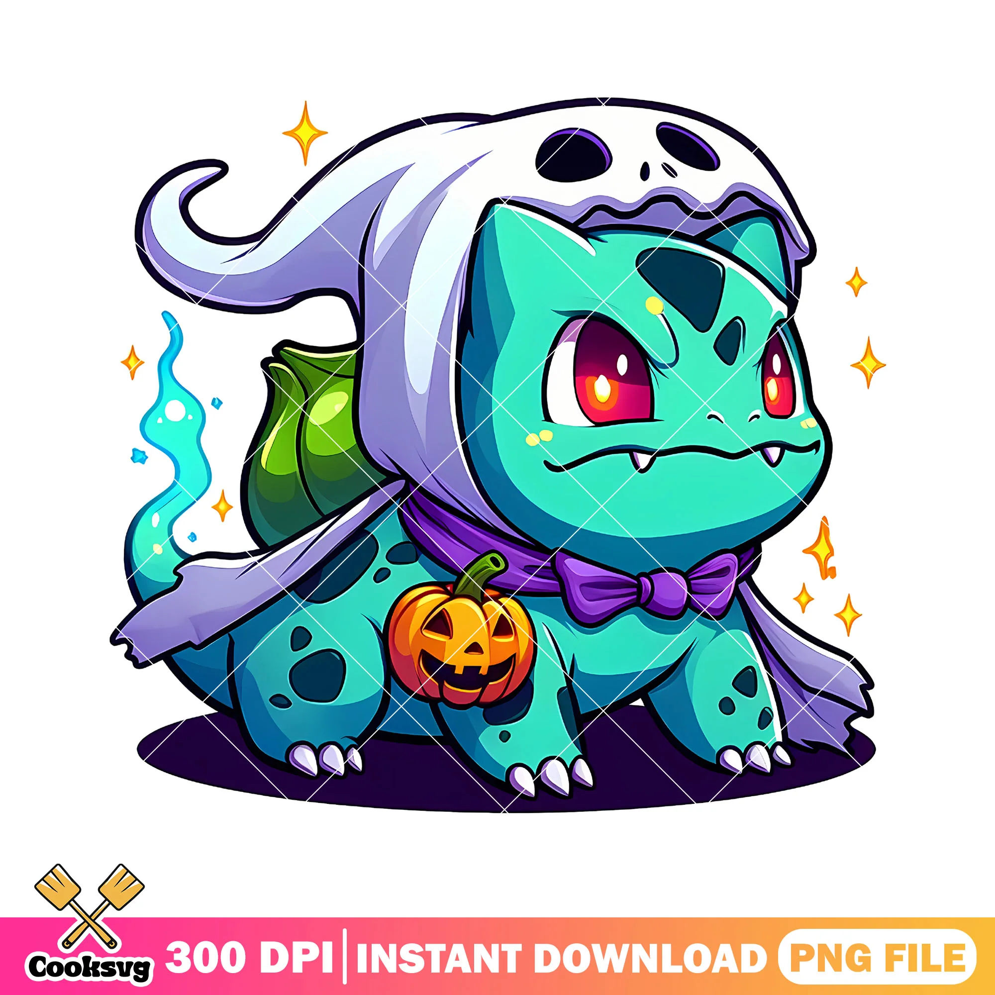 Ghost Bulbasaur custome png, halloween movie png, pokemon card png
