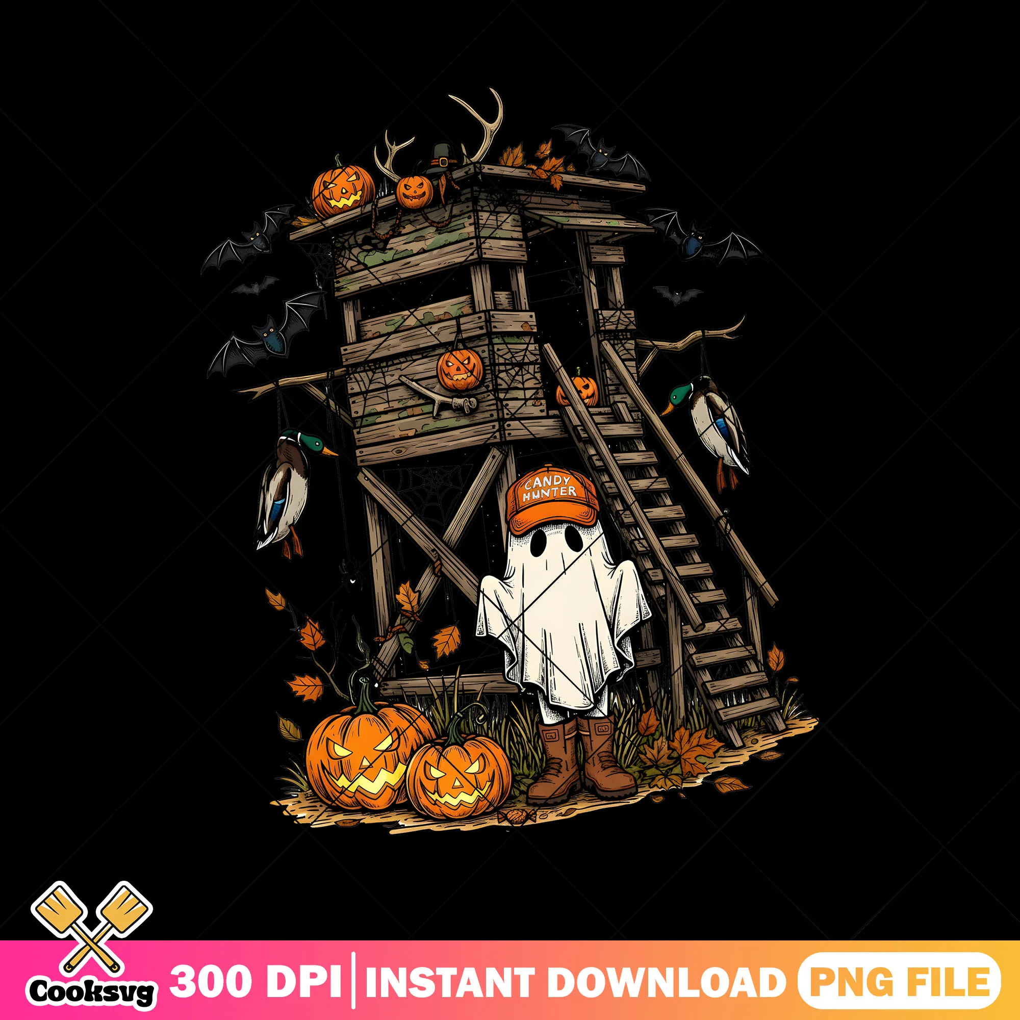 Ghost candy hunter png, halloween scary png, jack o lantern png