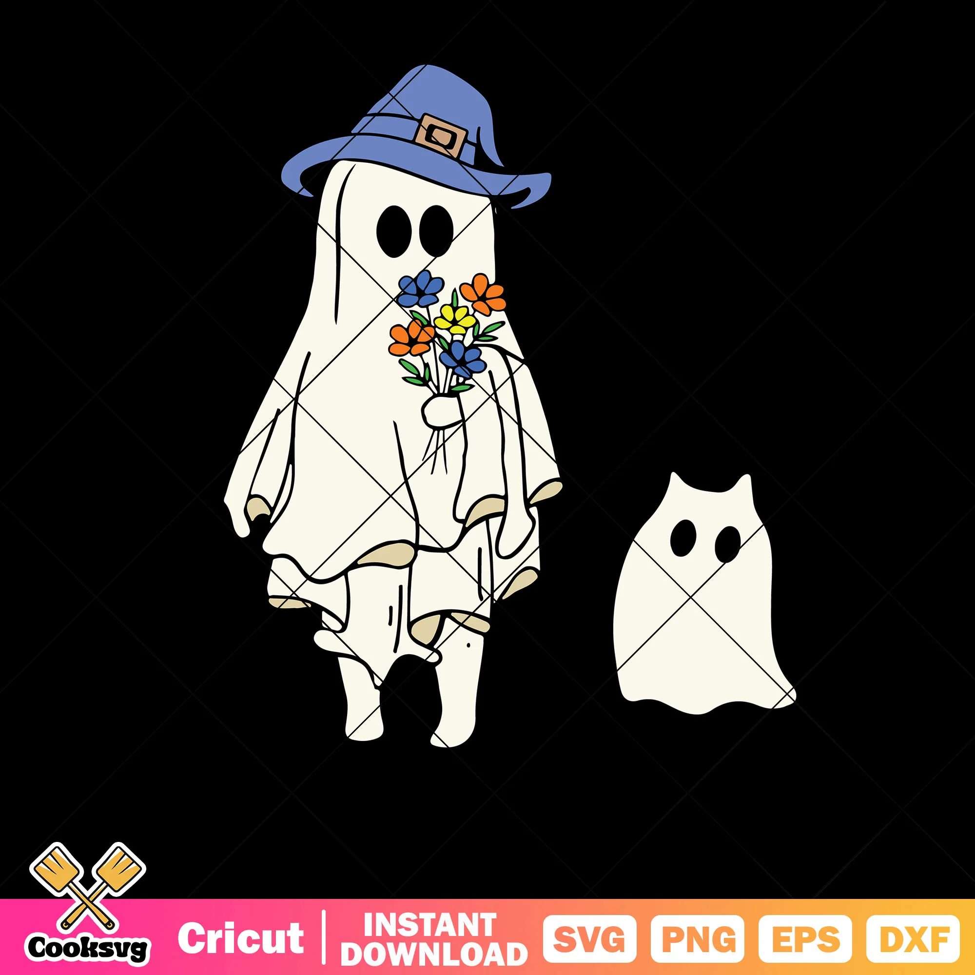 Ghost costume and flower svg, witches hat svg, scary halloween svg