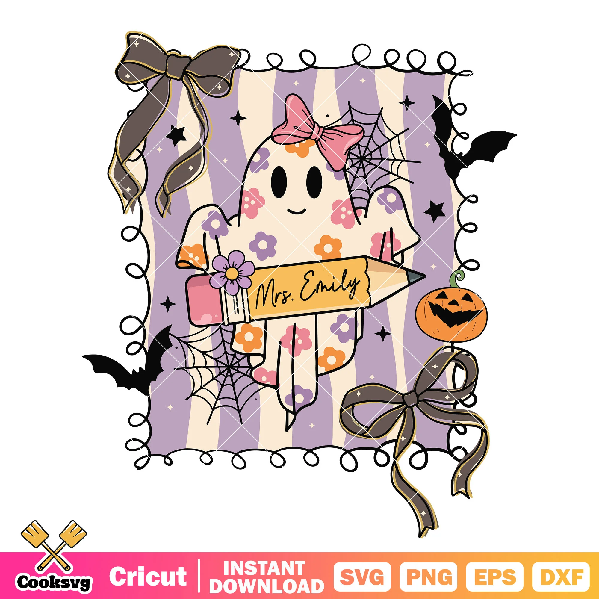 Ghost teacher bow tie svg, teacher ghost svg, cute ghost svg