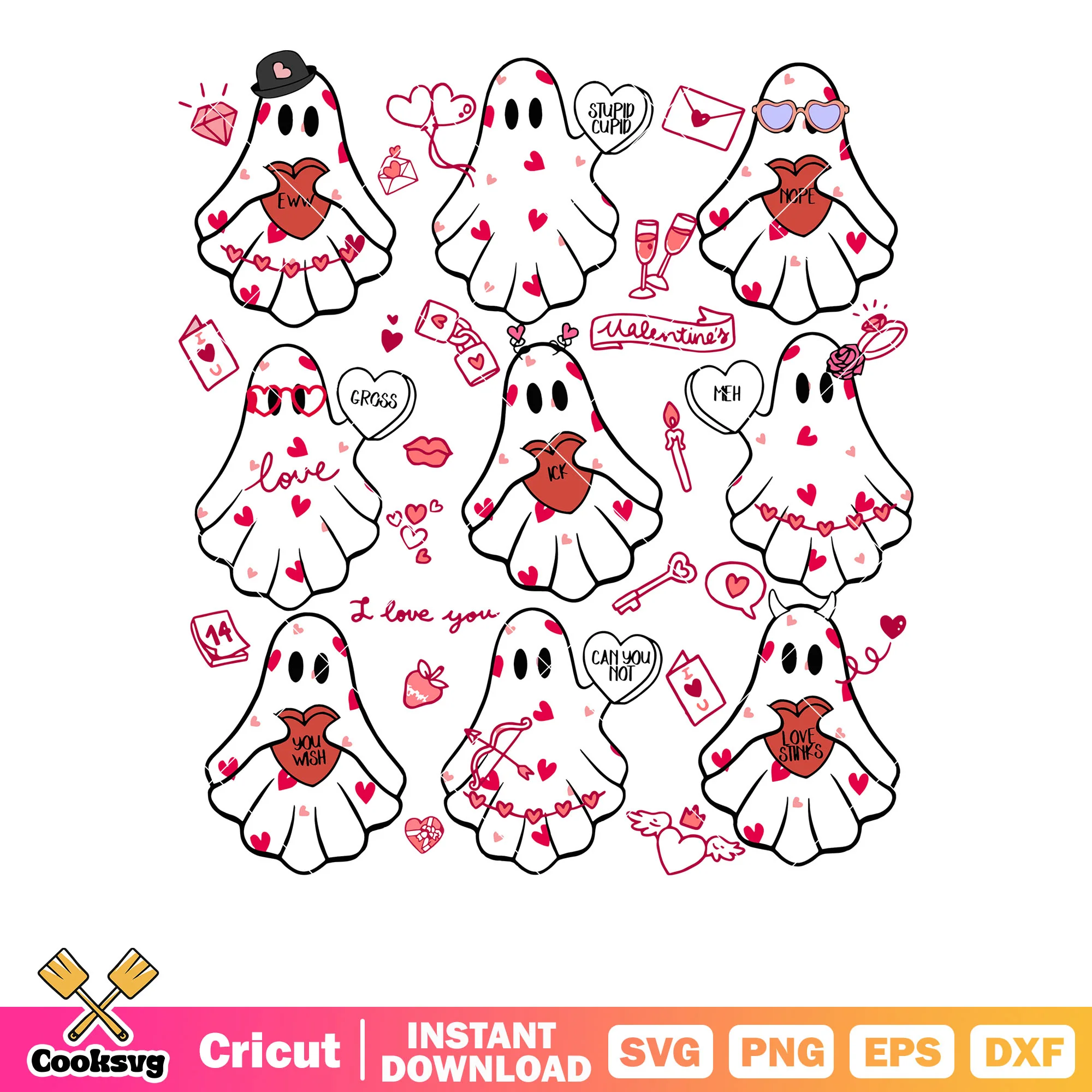 Ghost valentine I love you svg, ghost valentine svg, love valentine svg