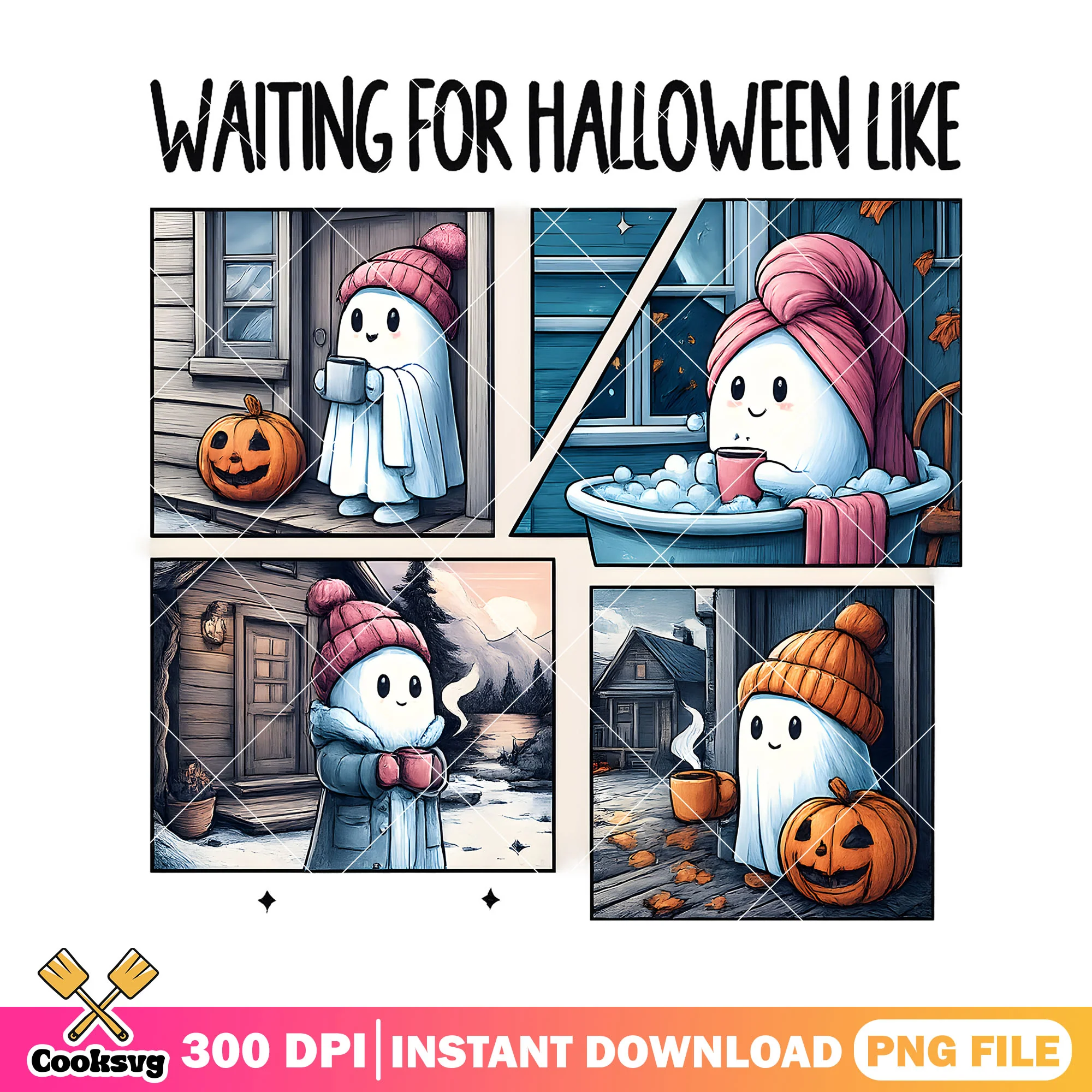 Ghost waiting halloween like png, cute ghost png, ghost pumpkin png
