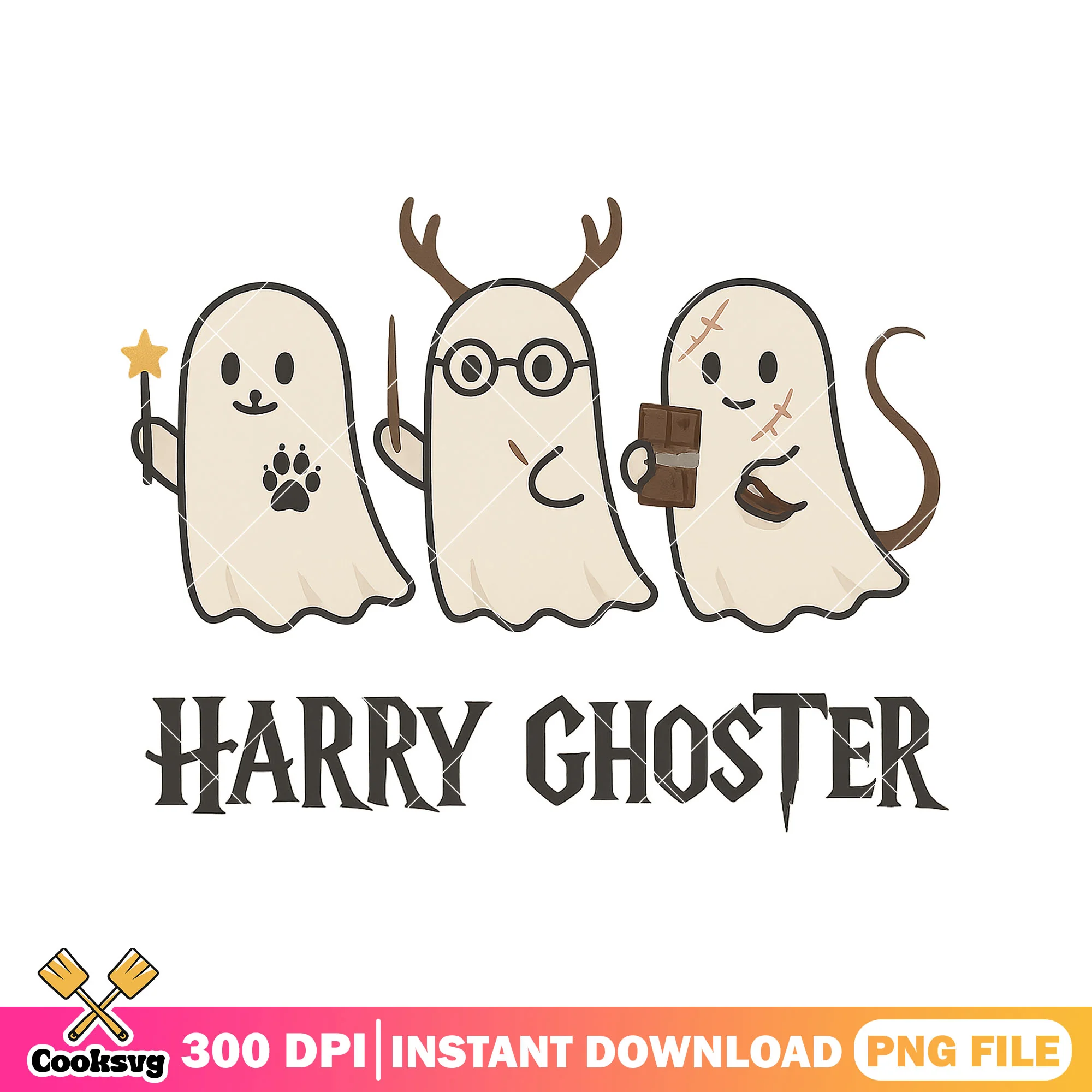 Ghostly spells and wands png, harry potter ghost png, halloween fun png