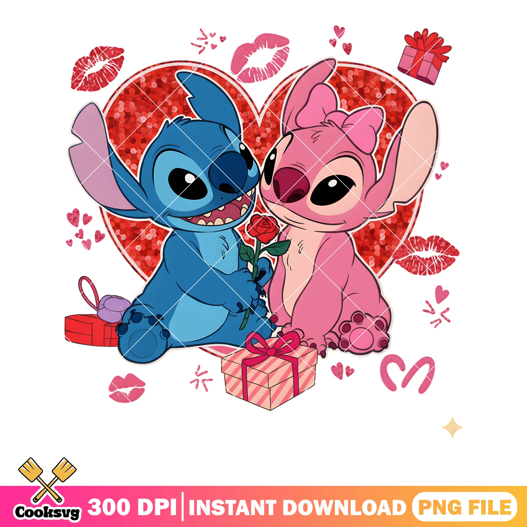 Gifts disney blue pink alien png, disney valentine png, valentine gifts png