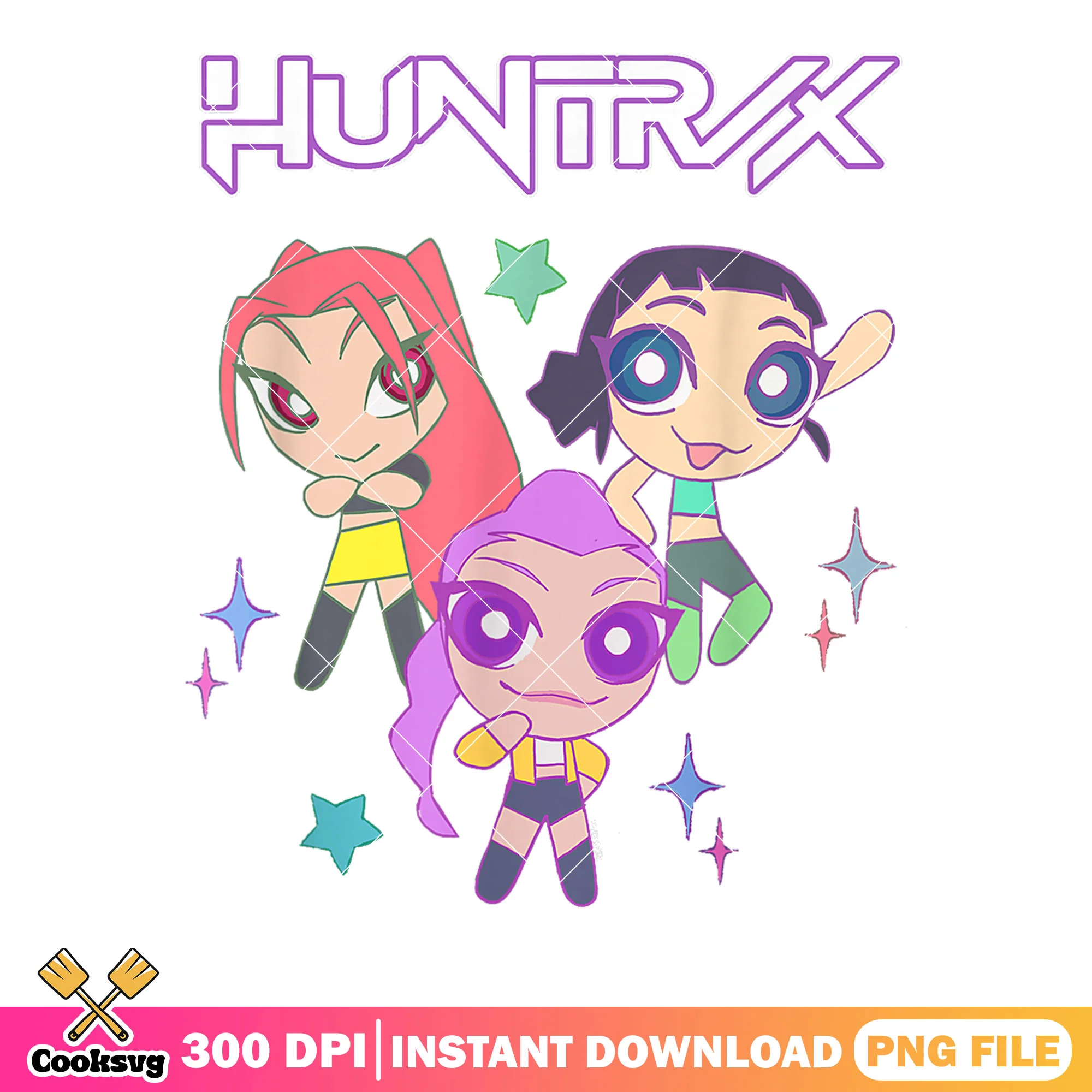 Girls huntrix mini png, card girls huntrix png, star decor girls png