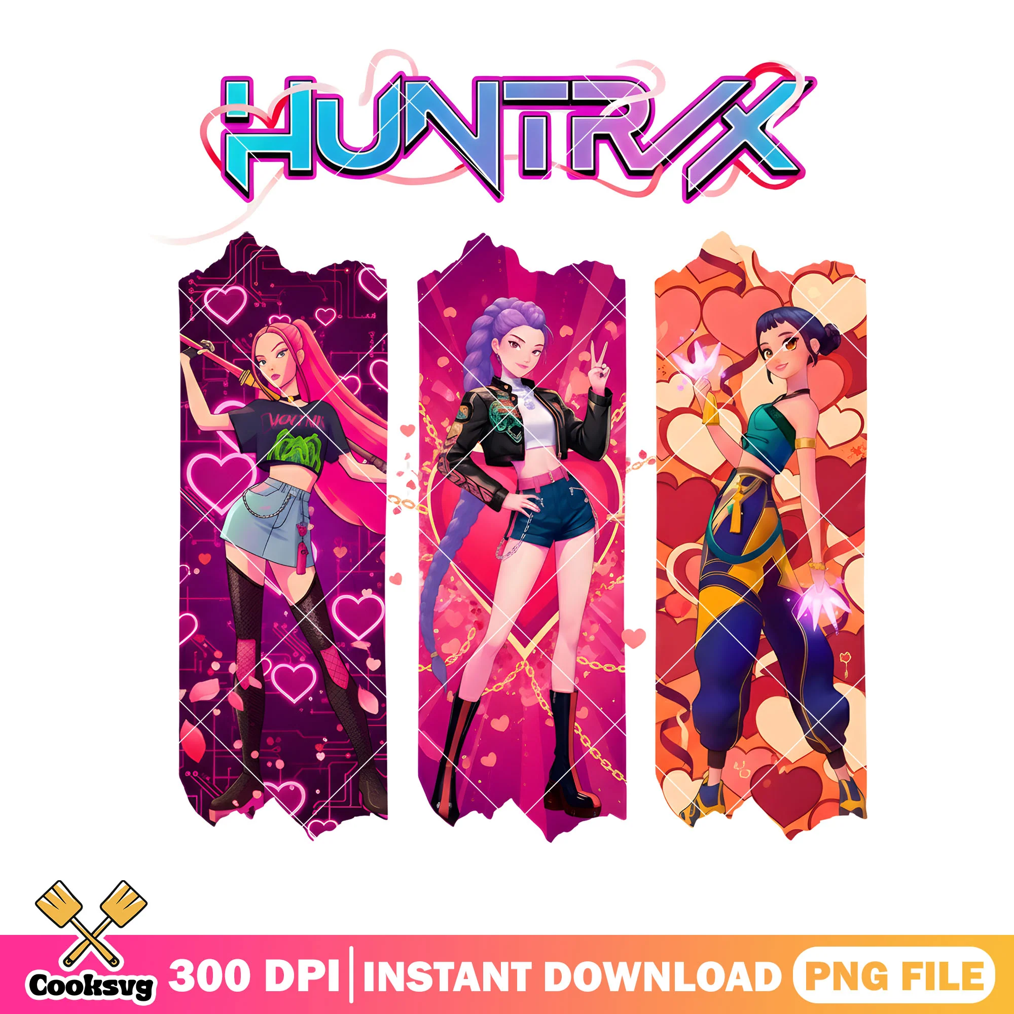Girls Huntrix valentines png, huntrix girls png, valentines poster png