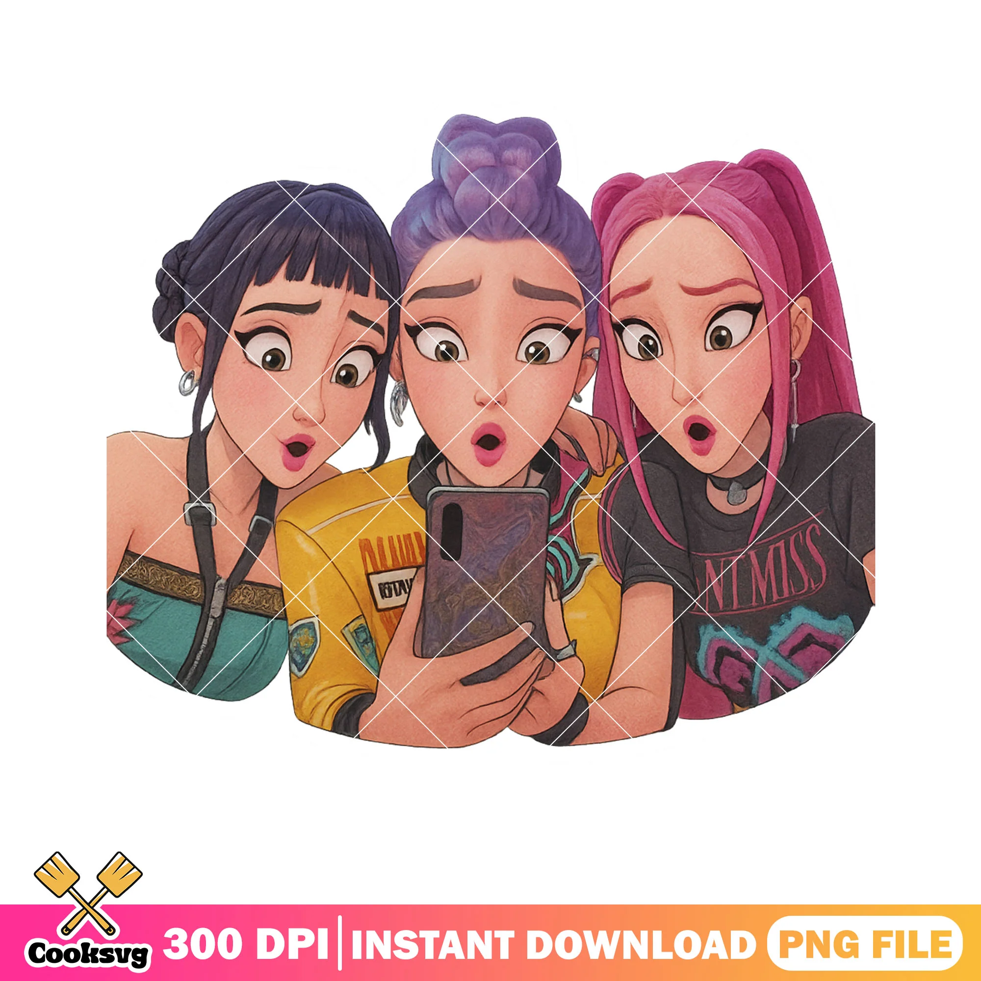 Girls kpop group png, face shook png, anime girls kpop png