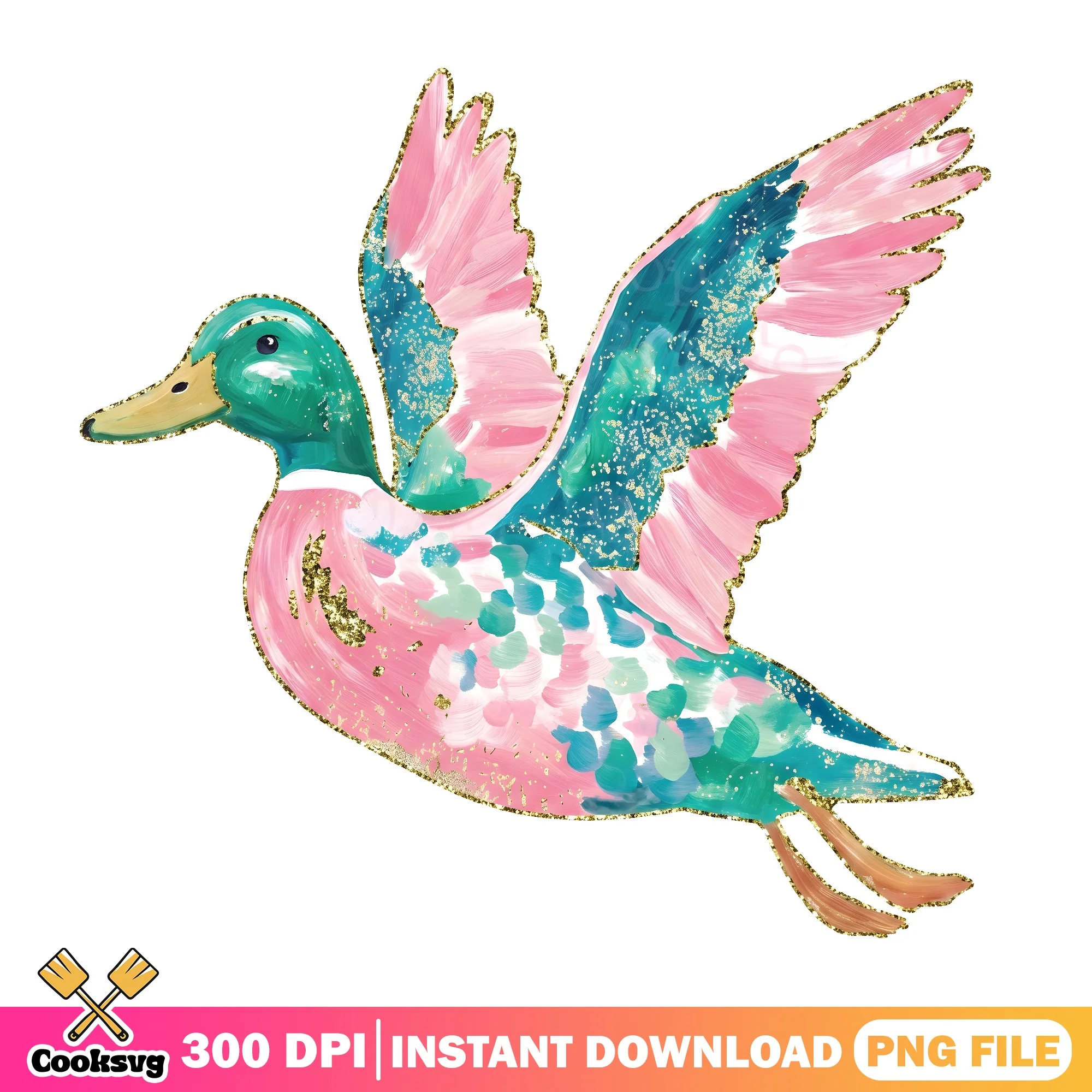 Glitter Flying Duck PNG, Watercolor Duck Clipart, Duck PNG