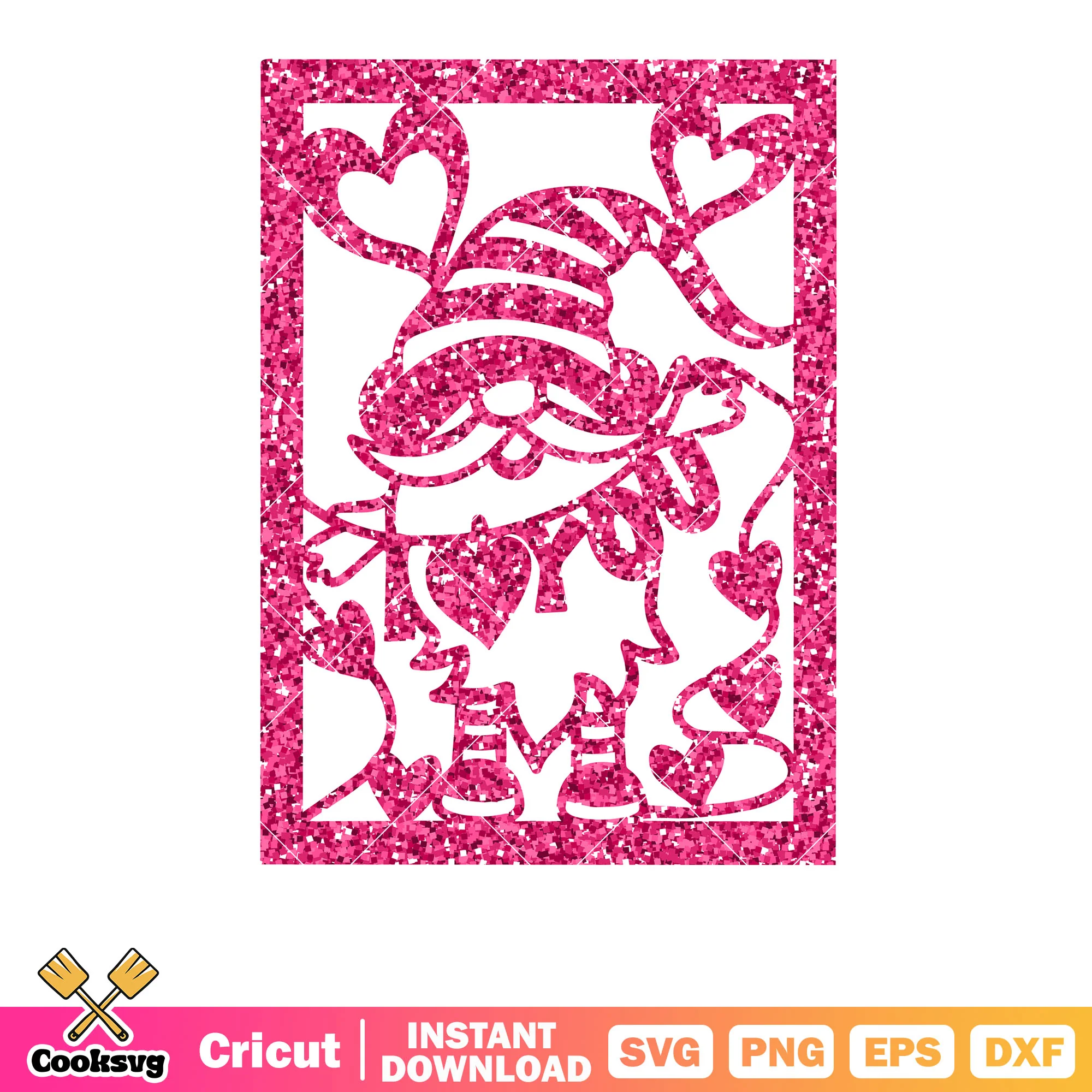 Gnome I love you pink valentine svg, gnome valentine svg