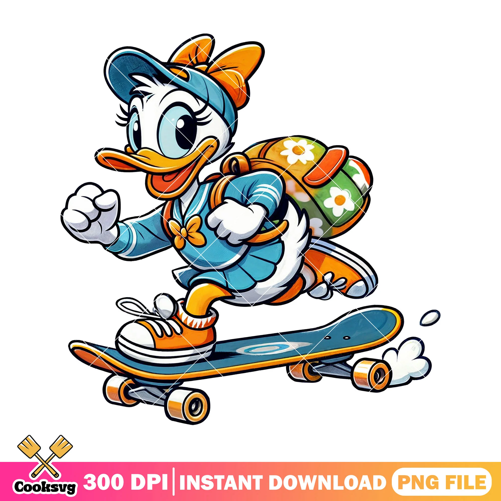 Go skateboarding daisy png, daisy cartoon png, back to school idea png