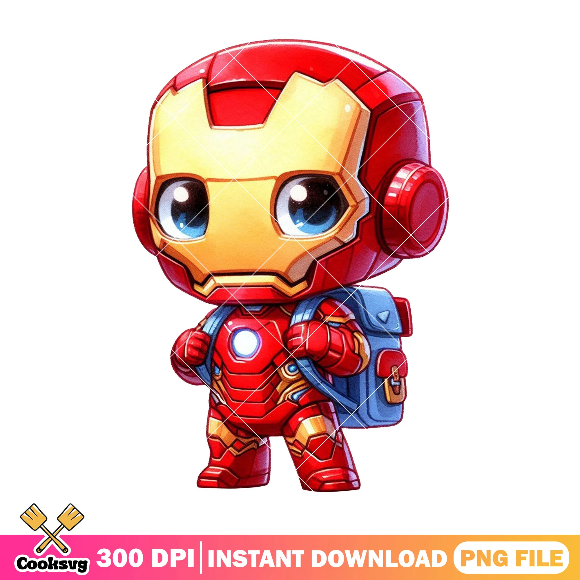 Going school iron man png, marvel chibi png, back to school decor png