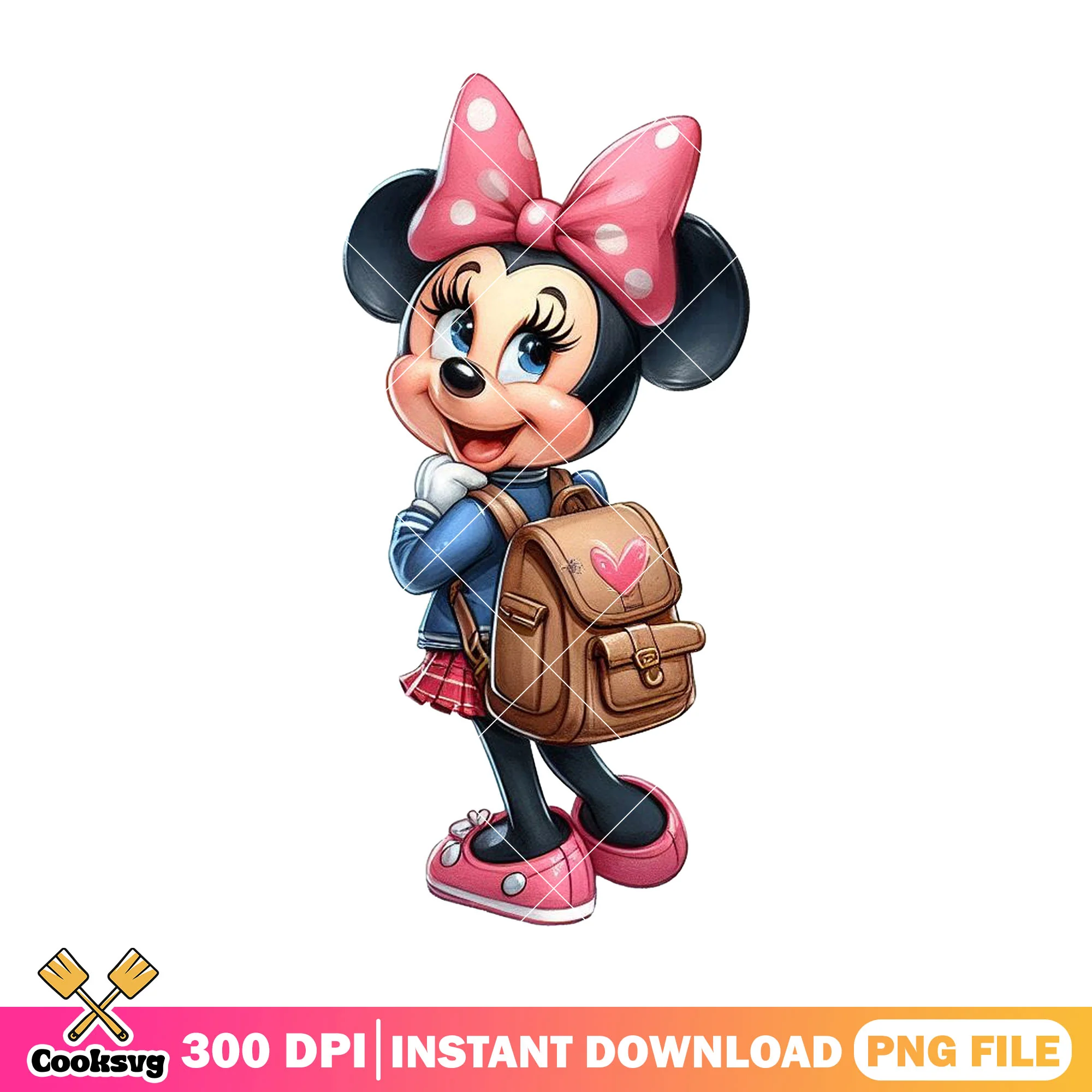 Going school with minnie png, cute mouse png, back to school outfit png