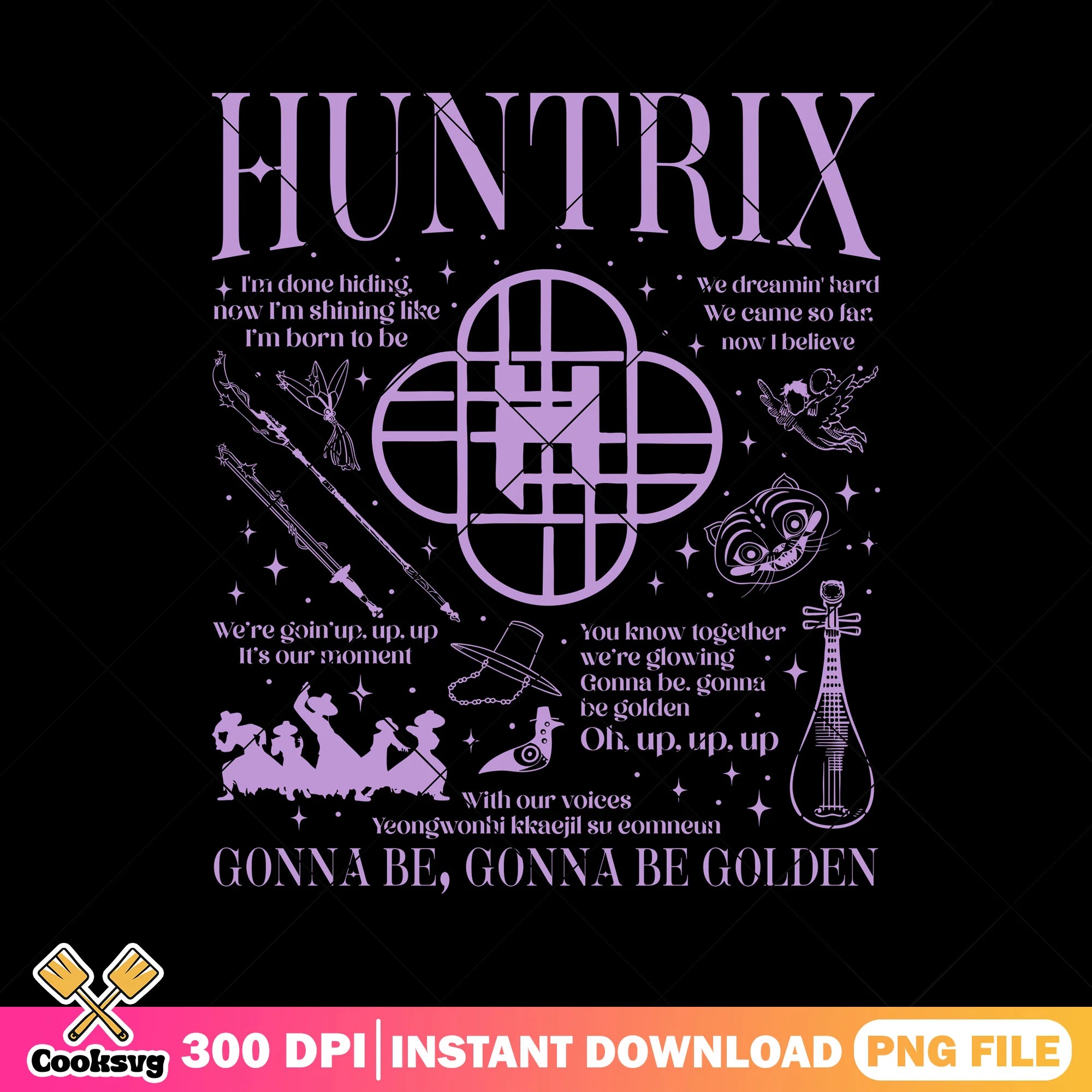 Golden rythm purple png, huntrix song png, huntrix band png