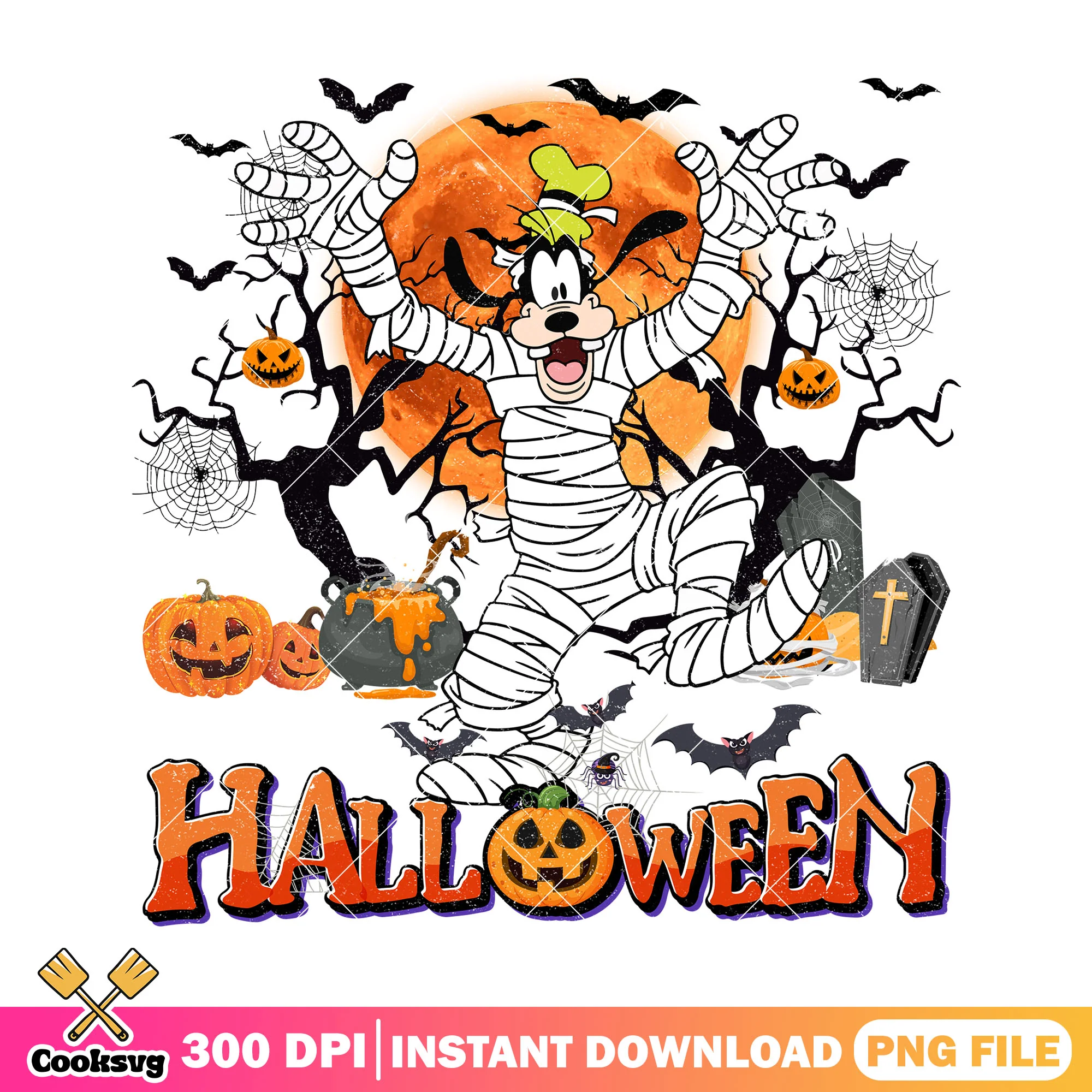 Goofy funny mummy png, scary disney png, horror halloween png
