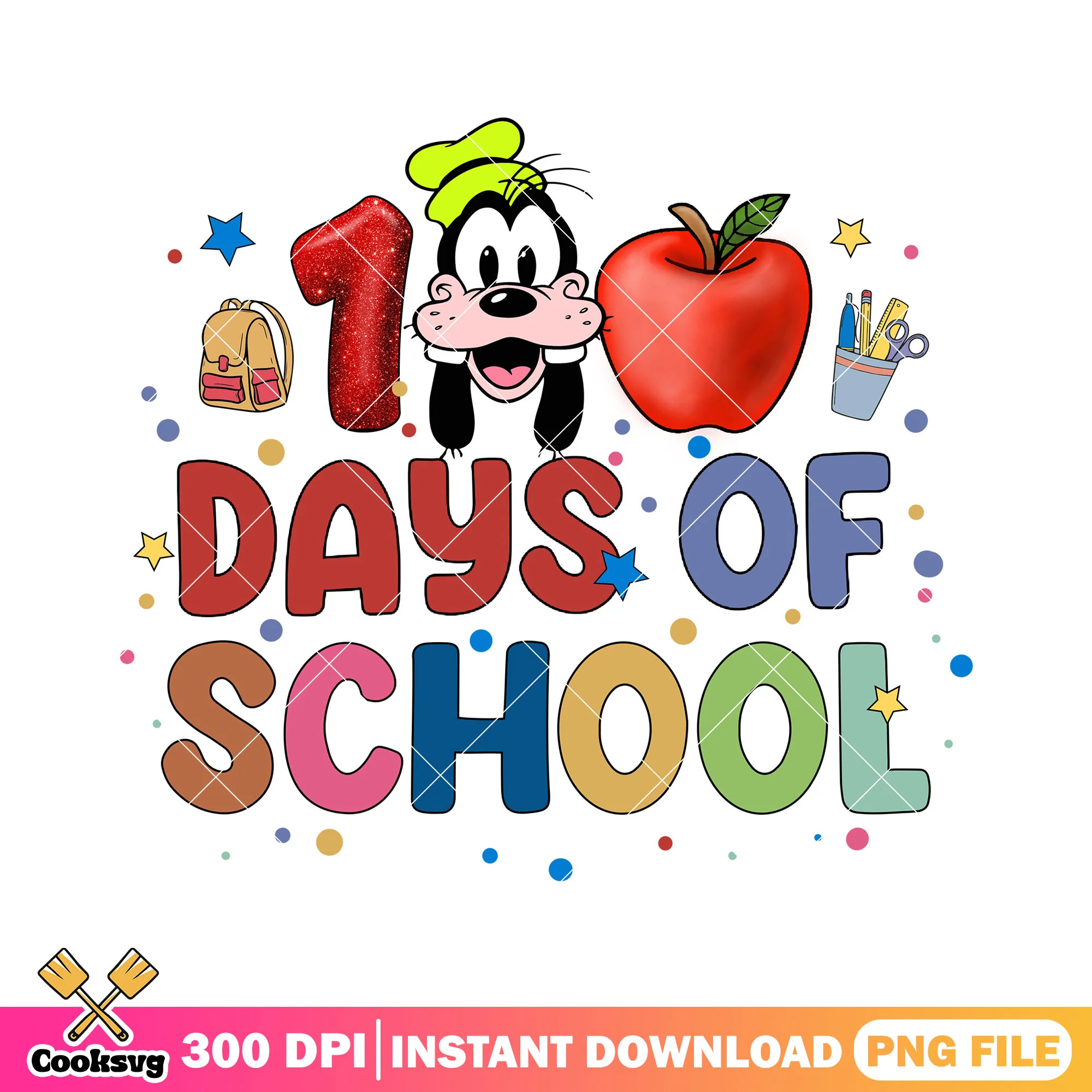Goofy with 100 days school png, go back to school png, goofy cute png