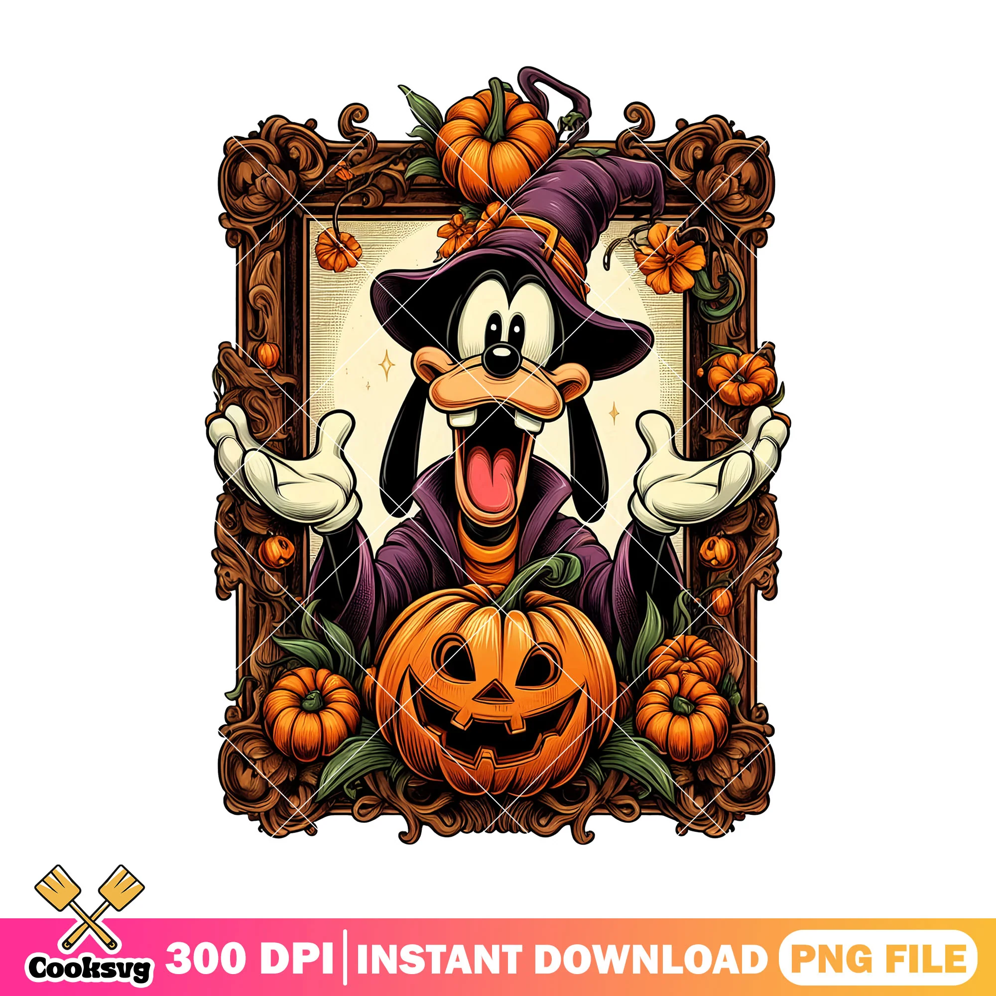 Goofy with pumpkin frame png, goofy disney png, halloween disney png