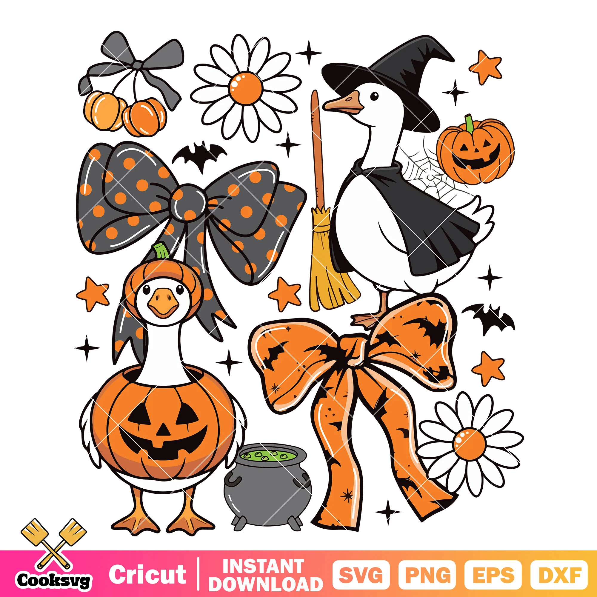 Goose pumpkin bow svg, goose halloween svg, bow halloween svg