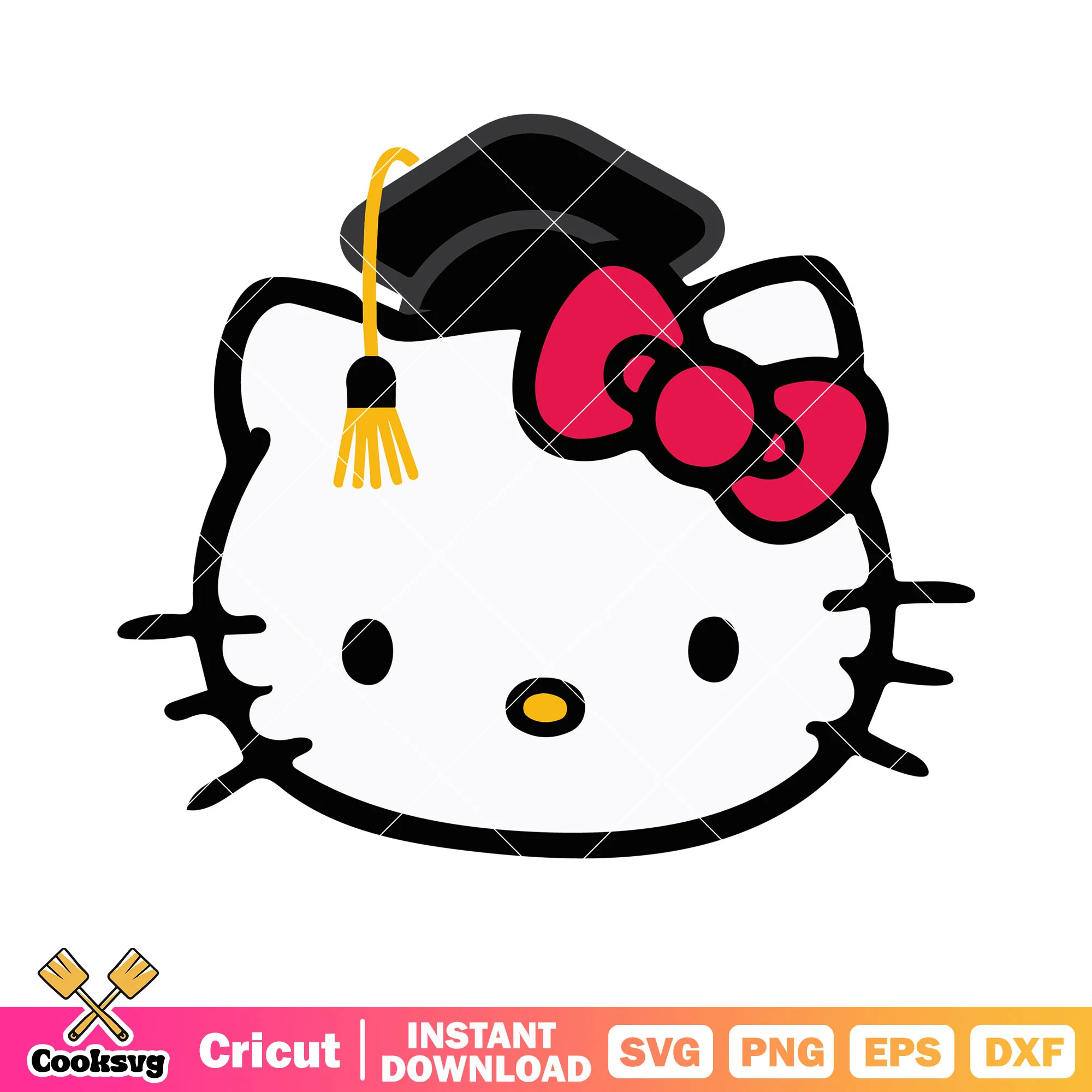 Graduation hat svg, pink bow tie svg, hello kitty svg