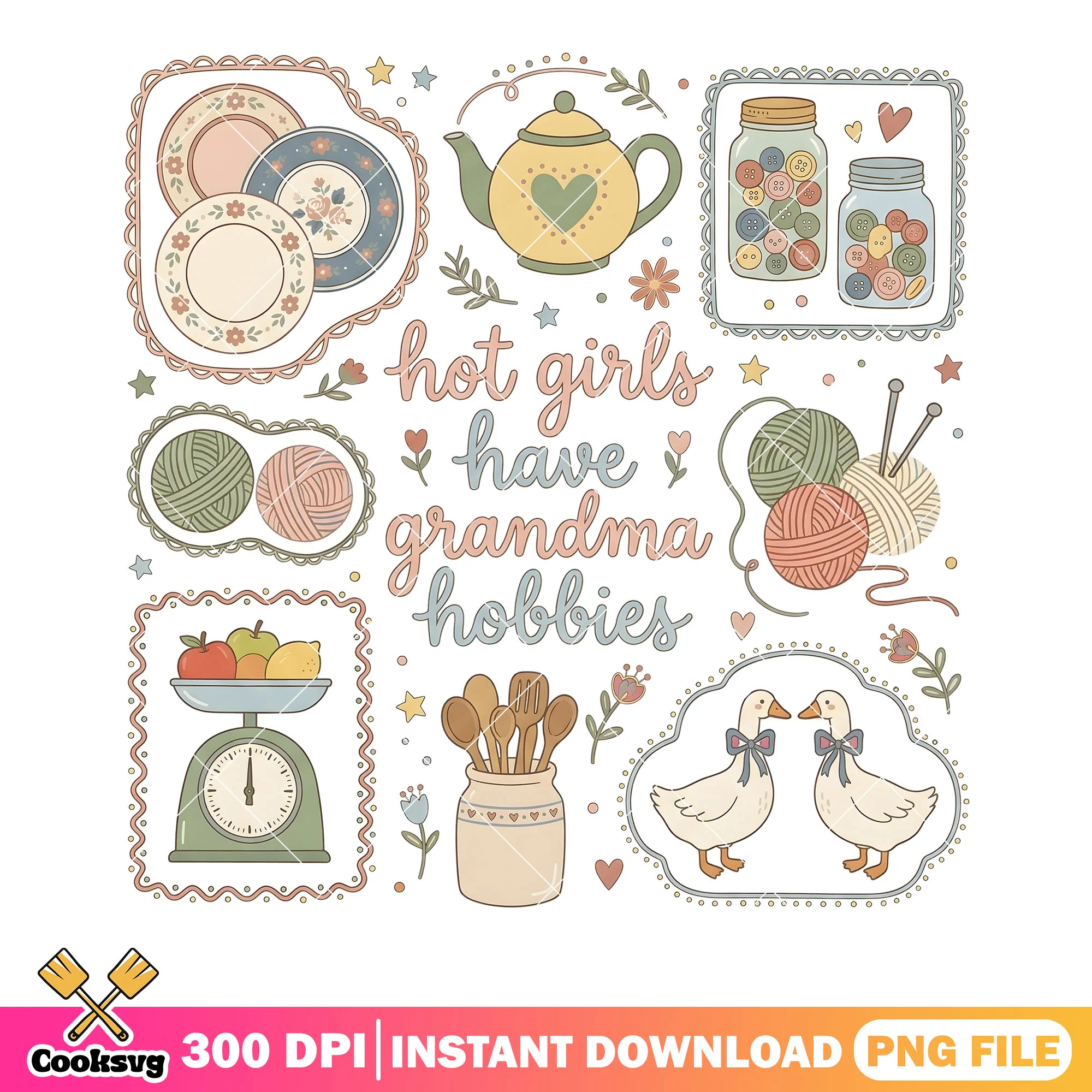 Grandma hobbie in hot girl art png, cute duck png, grandma stuff png
